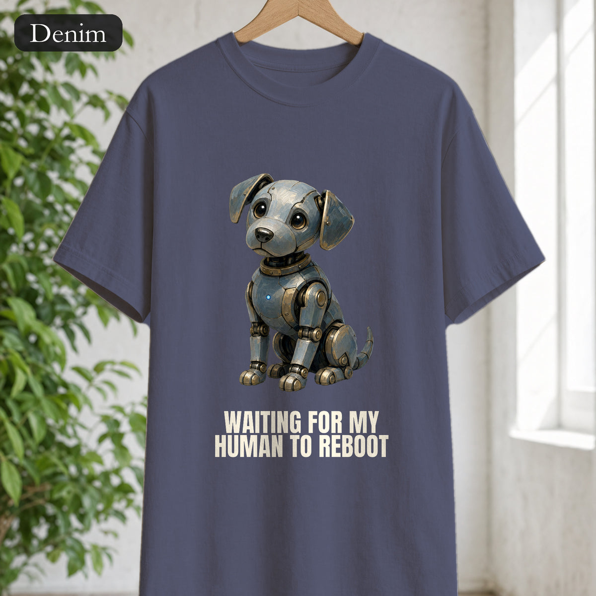 Waiting for My Human to Reboot Shirt, Funny Robot Dog Tee, Tech Programmer Gift, Sci-Fi AI Humor Sweatshirt