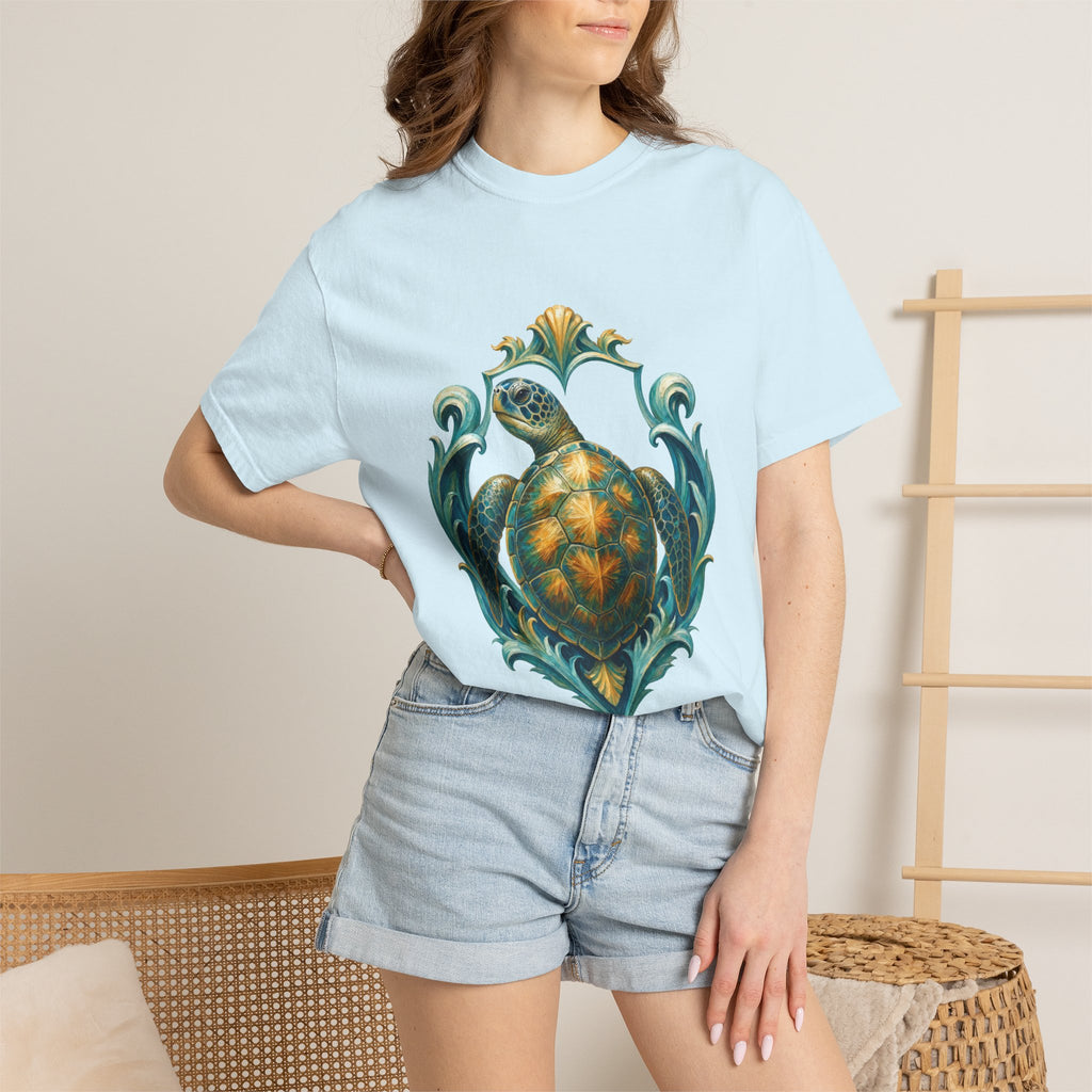 Sea Turtle Long Sleeve Sun Shirt, Painterly Turtle Crest Swim Tee, Beach Ocean Lover Gift, Coastal Swim Sweatshirt