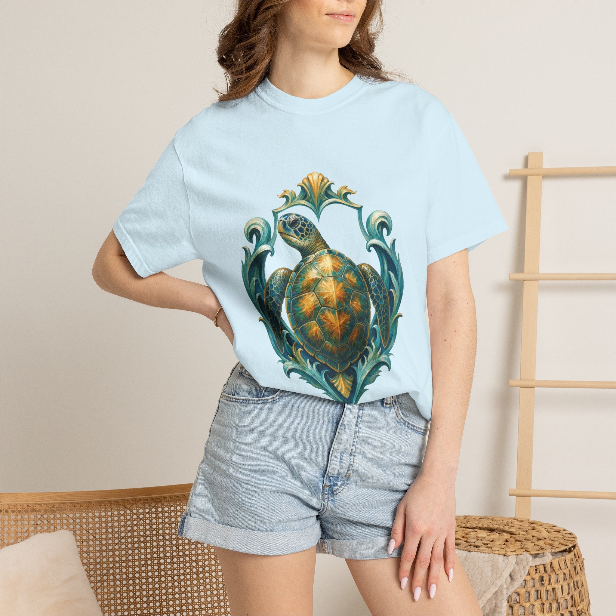 Sea Turtle Long Sleeve Sun Shirt, Painterly Turtle Crest Swim Tee, Beach Ocean Lover Gift, Coastal Swim Sweatshirt