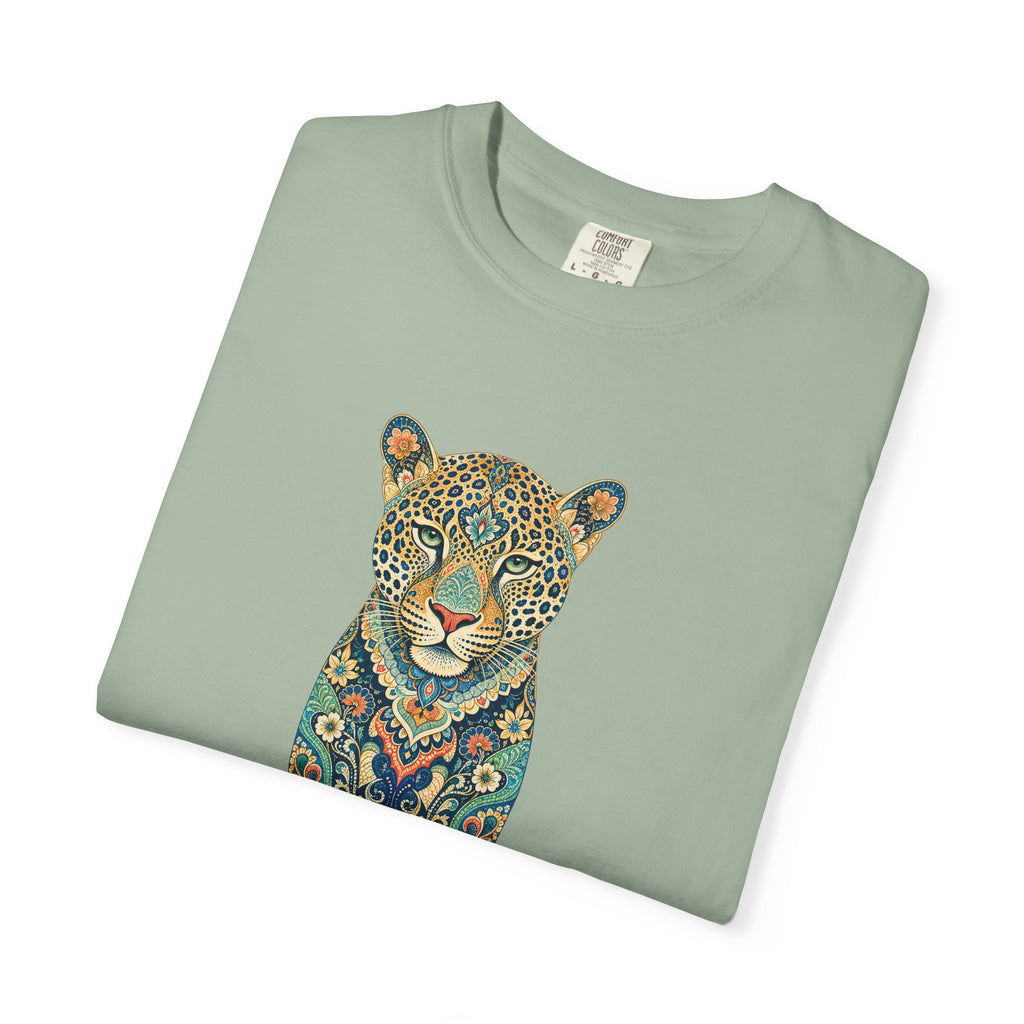 Boho Leopard Shirt, Folk Art Leopard Tee, Japanese Pattern Big Cat Lover Gift, Vintage Floral Leopard Sweatshirt