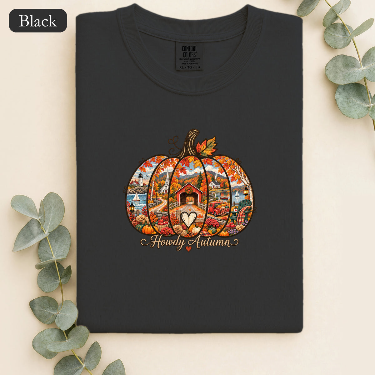 Howdy Autumn Pumpkin Shirt | Fall Patchwork Pumpkin Design, Vintage design