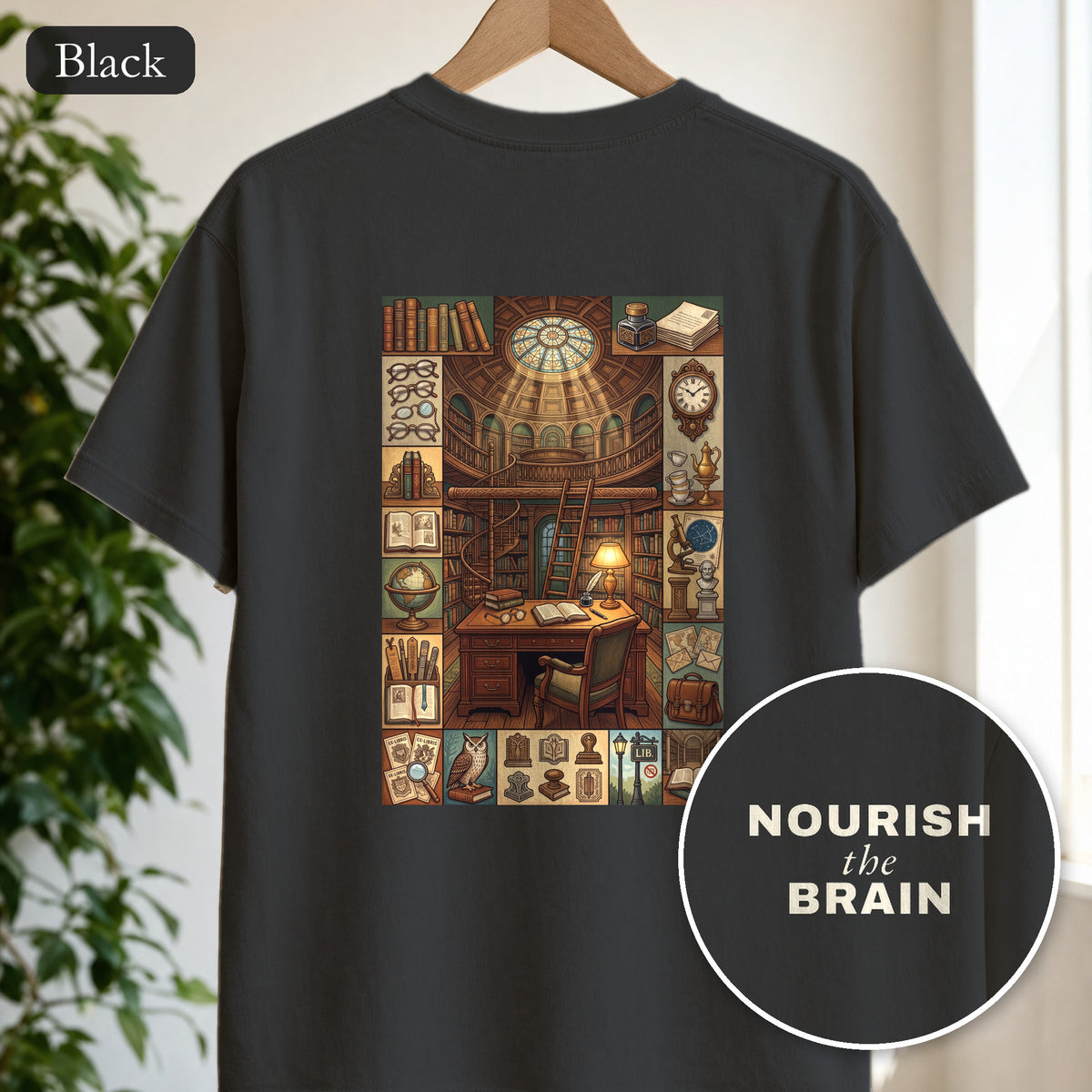 Nourish the Brain Shirt, Vintage Library Poster Tee, Dark Academia Book Lover Tee, Librarian Reader Gift