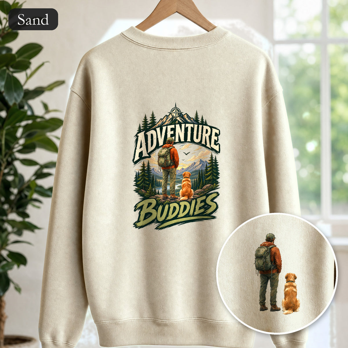 Adventure Buddies Shirt, Dog and Human Hiking Tee, Matching Dog Owner Gift, Painterly Outdoor Sweatshirt