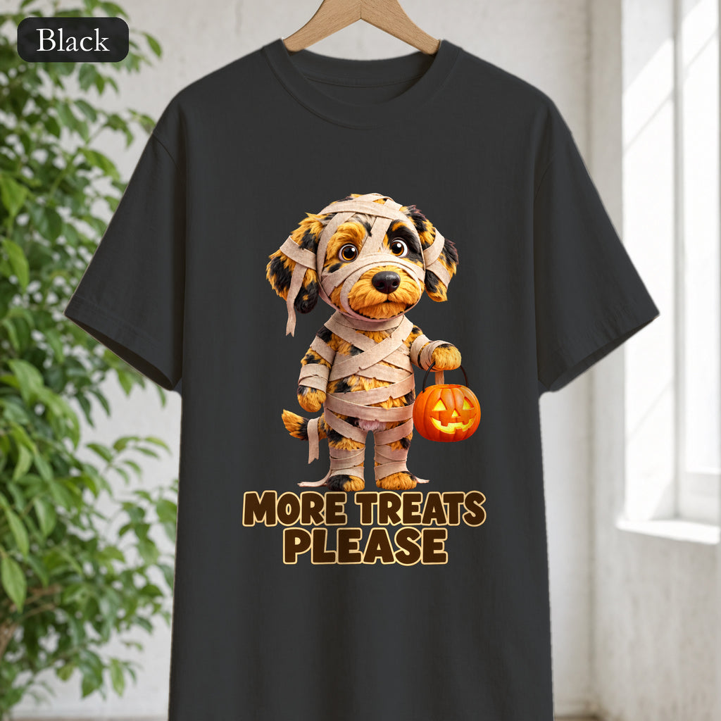 More Treats Please Mummy Dog Shirt, Funny Halloween Dog Tee, Cute Trick or Treat Tee, Dog Mom Halloween Gift
