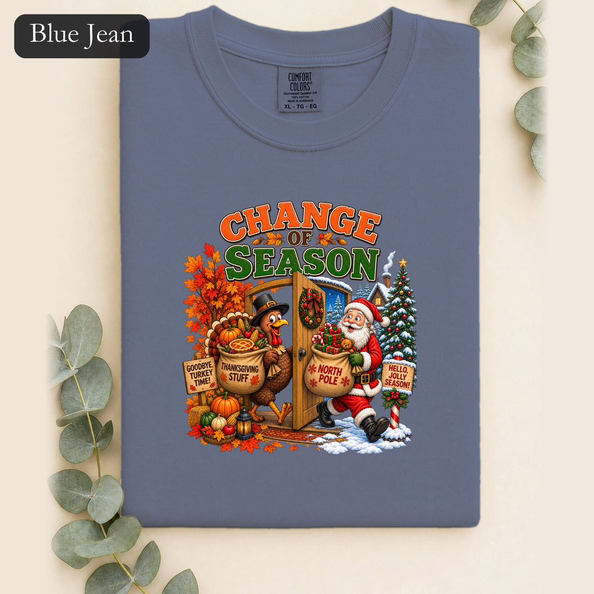 Change of Season Shirt | Fall to Winter Holiday Pumpkin Santa Design