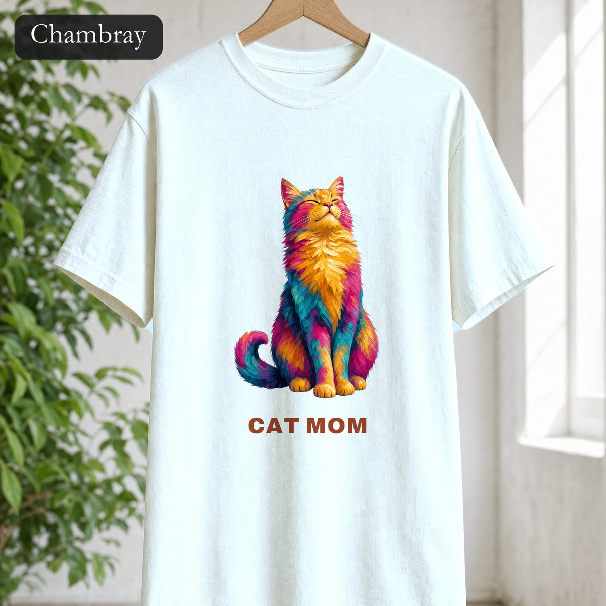 Cat Mom Shirt, Vibrant Painterly Cat Tee, Bold Cat Lover Gift, Colorful Cat Owner Sweatshirt