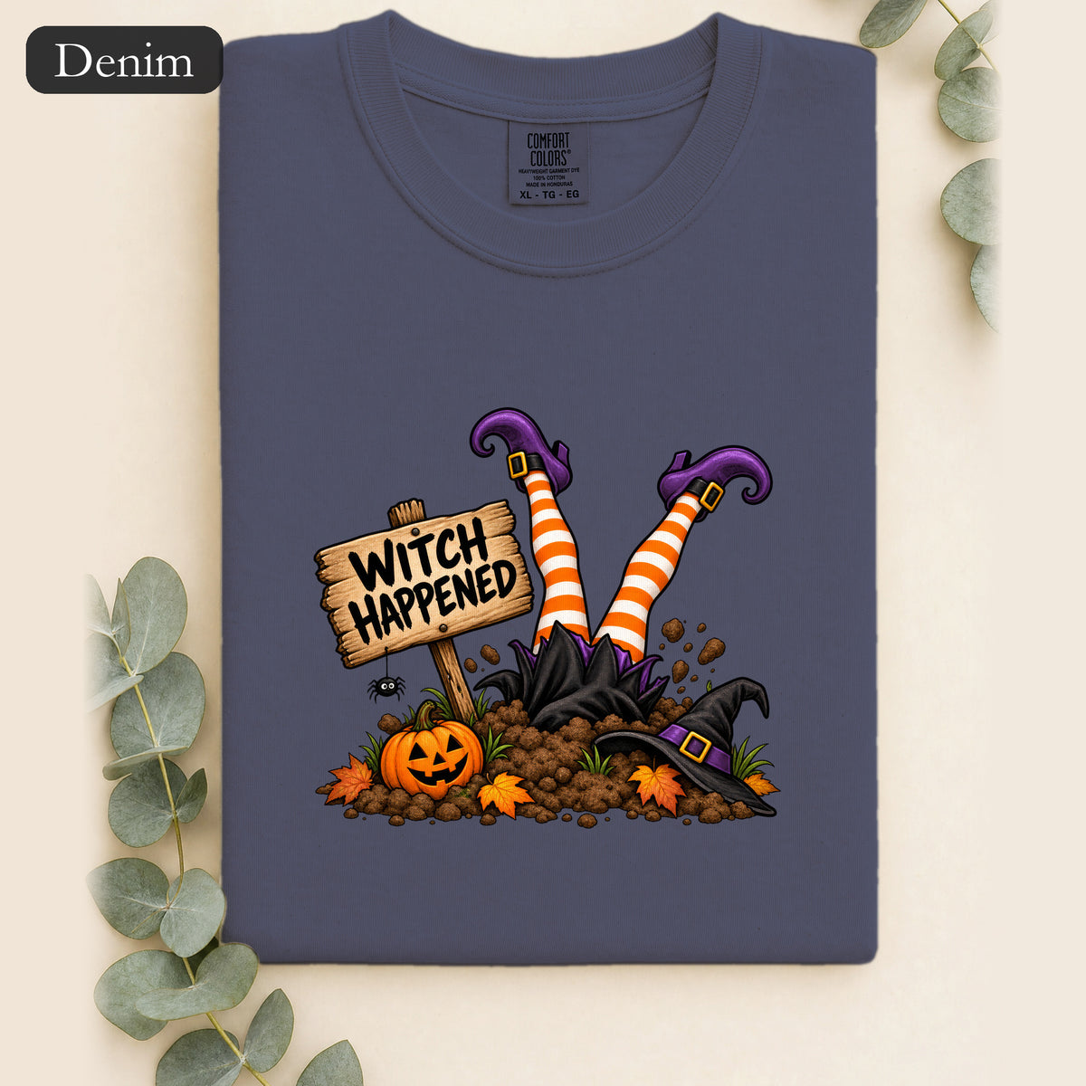 Witch Happened legs up in graveyard Shirt | Halloween witch pumpkin witch design