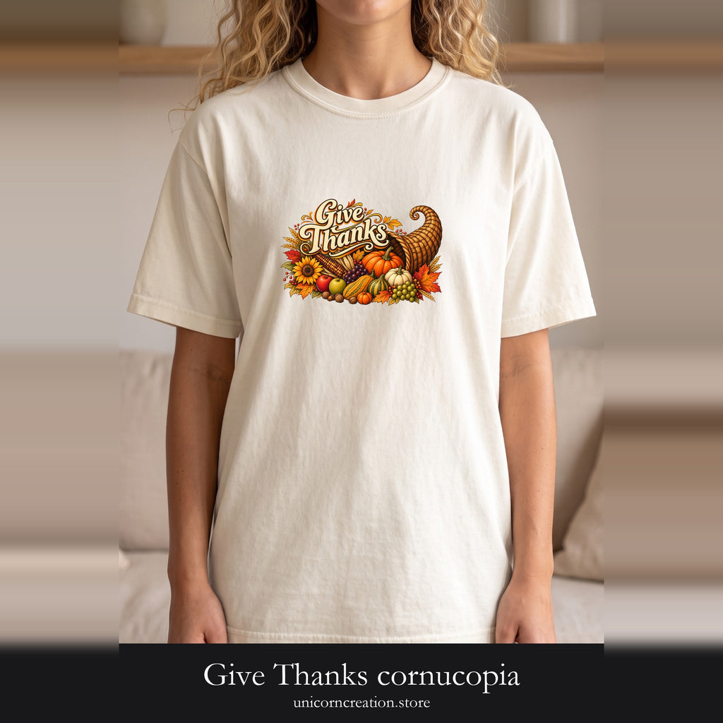 Give Thanks cornucopia Shirt | Thanksgiving fall harvest tee