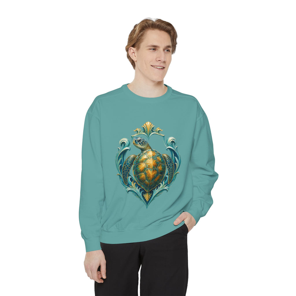 Sea Turtle Long Sleeve Sun Shirt, Painterly Turtle Crest Swim Tee, Beach Ocean Lover Gift, Coastal Swim Sweatshirt
