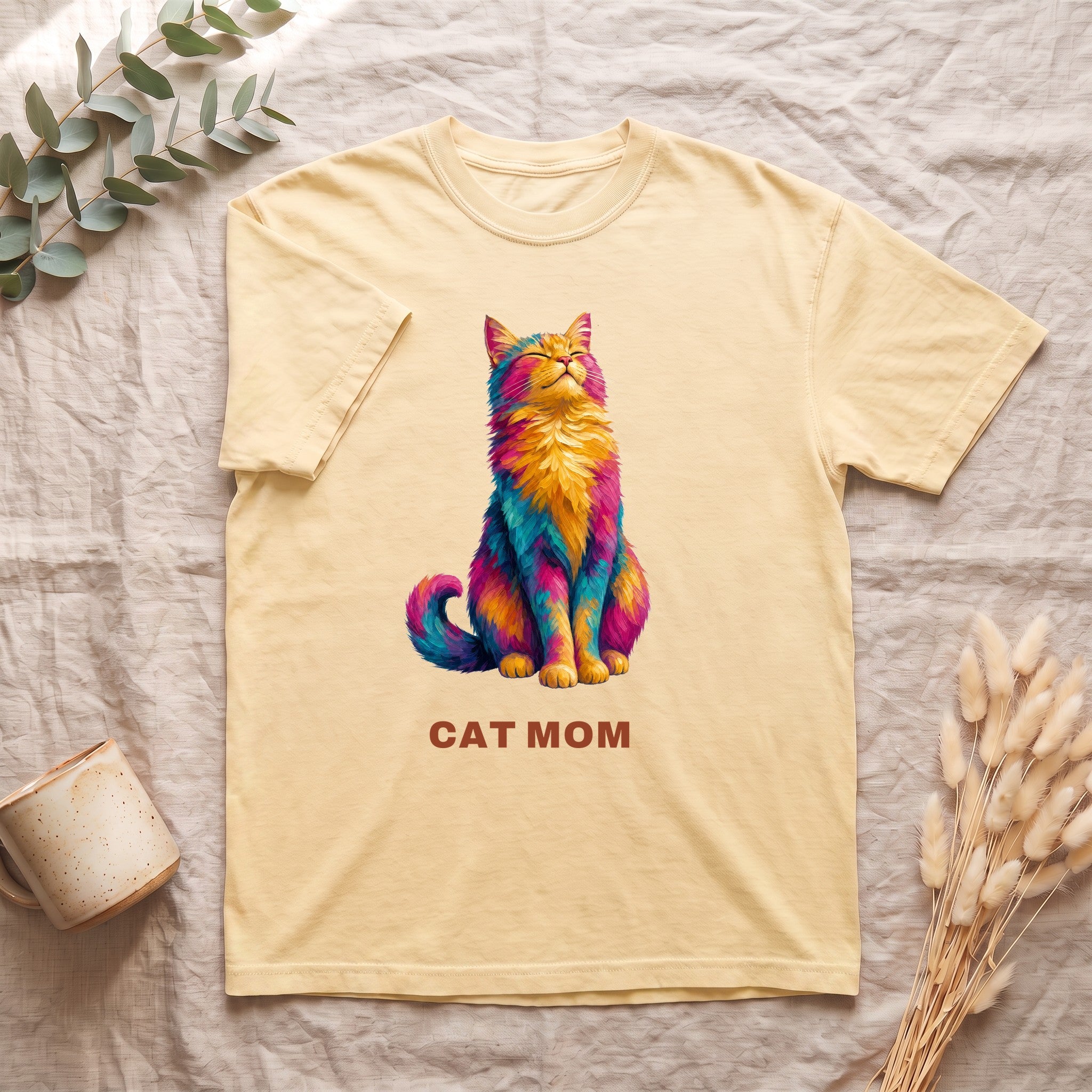 Cat Mom Shirt, Vibrant Painterly Cat Tee, Bold Cat Lover Gift, Colorful Cat Owner Sweatshirt