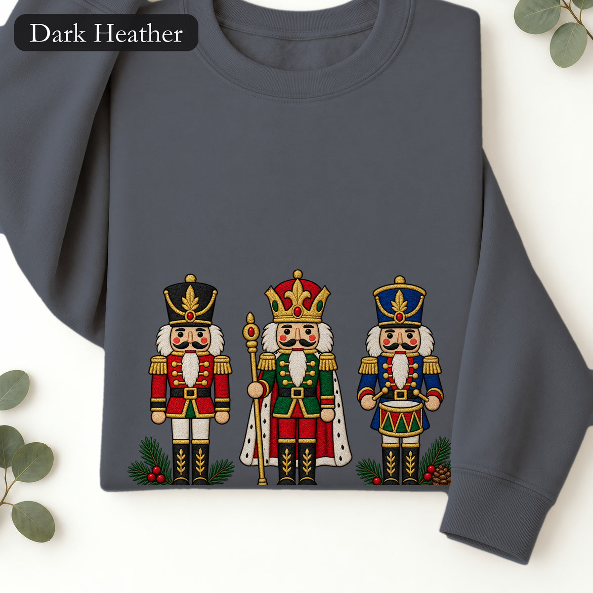 Embroidered Nutcracker Crewneck Sweatshirt | Christmas Nutcracker Trio, Festive Holiday Gift, Winter Crewneck