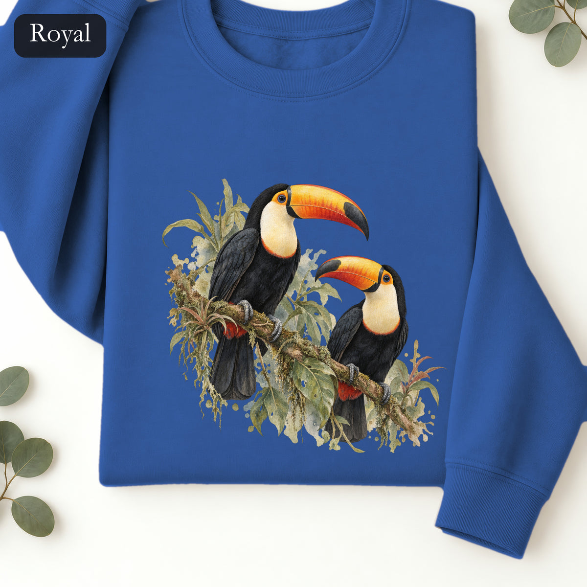 Toucan Pair Tropical Bird Crewneck Sweatshirt | Botanical Illustration