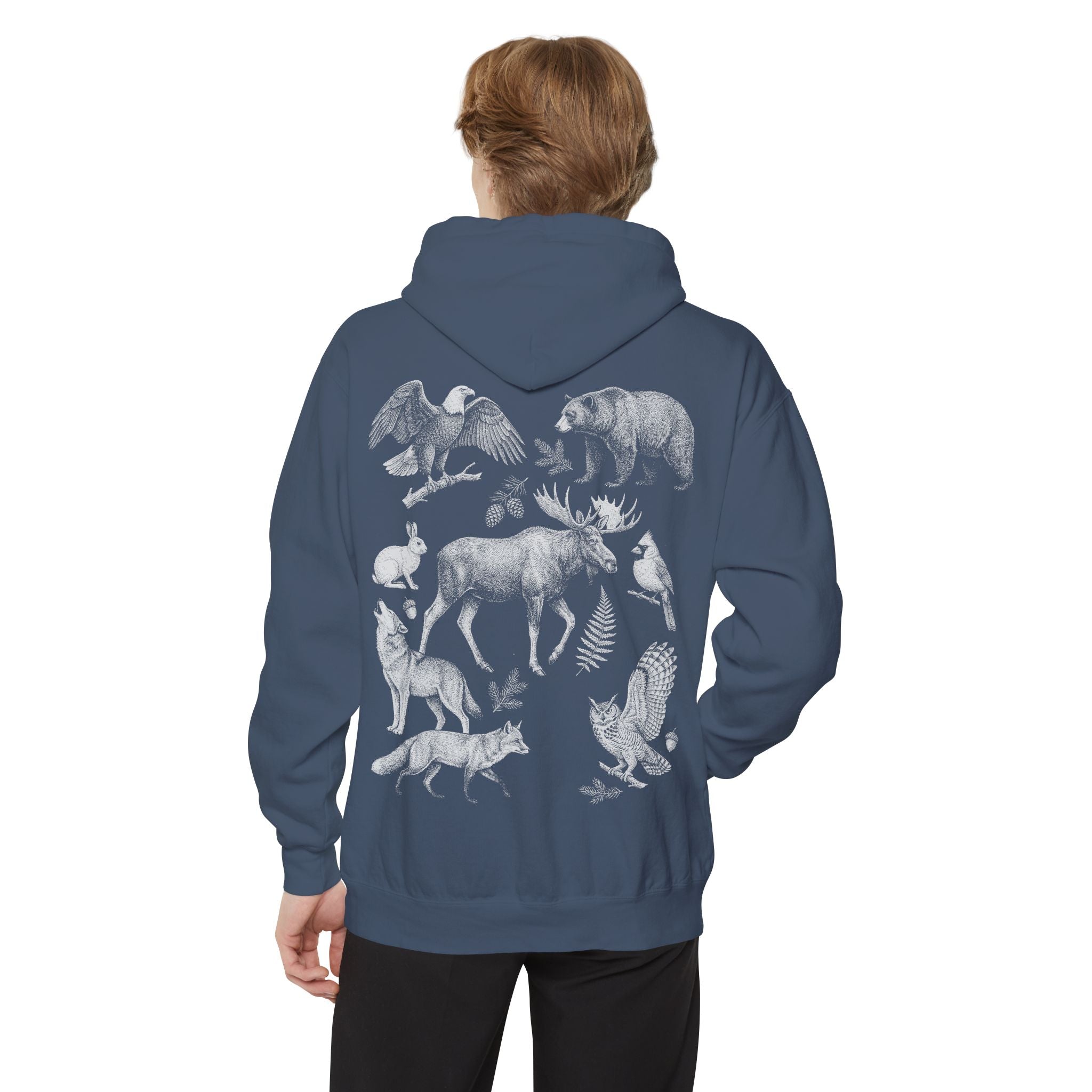 Forest Animals Graphic Hoodie — Vintage Eagle Chest Logo