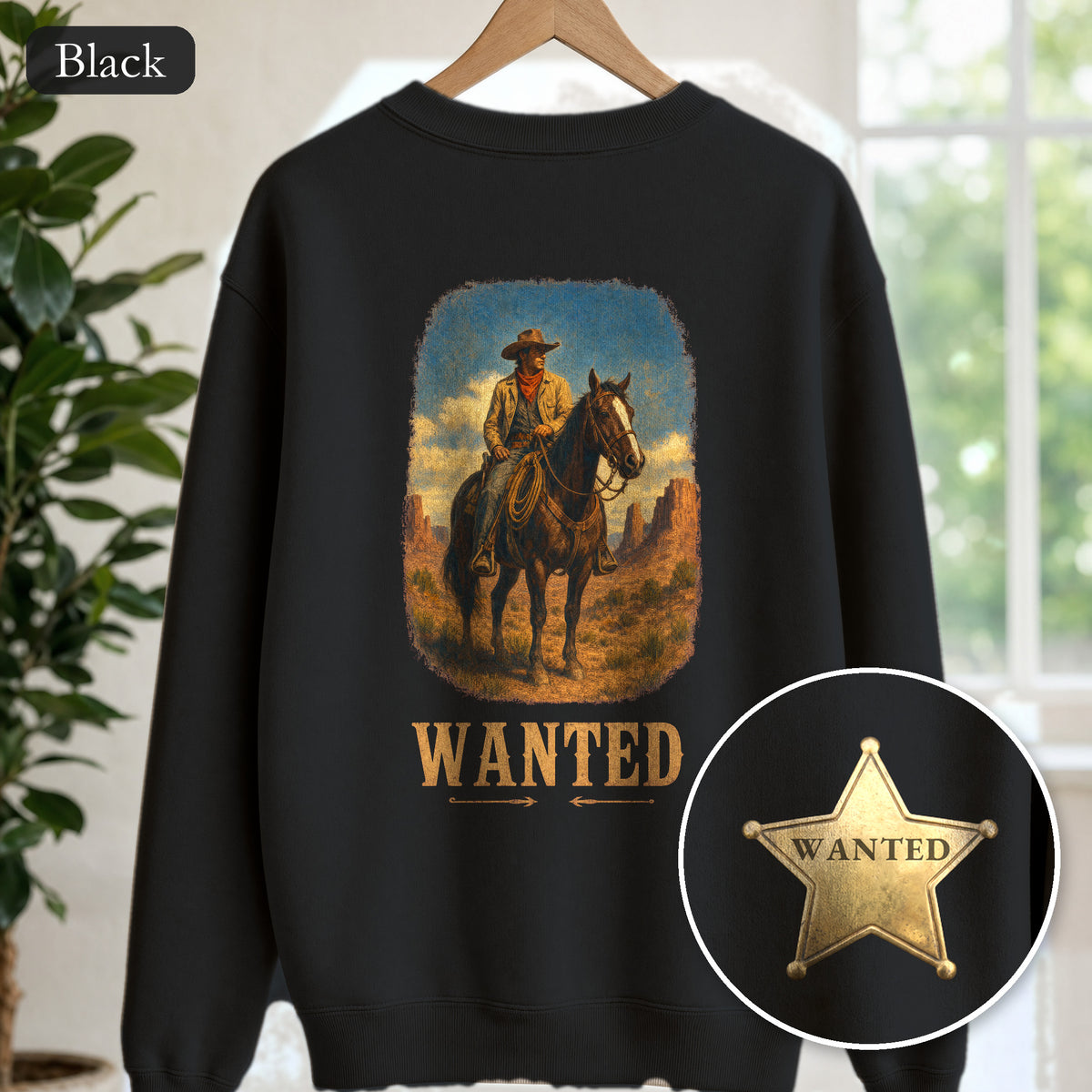 Wanted Cowboy Sweatshirt, Vintage Western Wanted Poster Crewneck, Desert Outlaw Sweatshirt, Sheriff Star Cowboy Gift