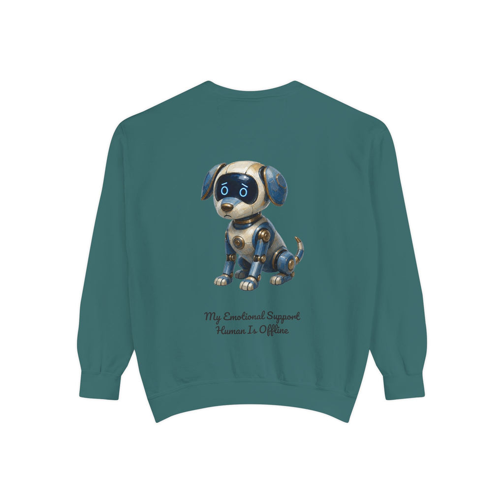 Robot Dog Emotional Support Human Offline Shirt, Funny AI Dog Tee, Tech Programmer Gift, Sci-Fi Humor Sweatshirt
