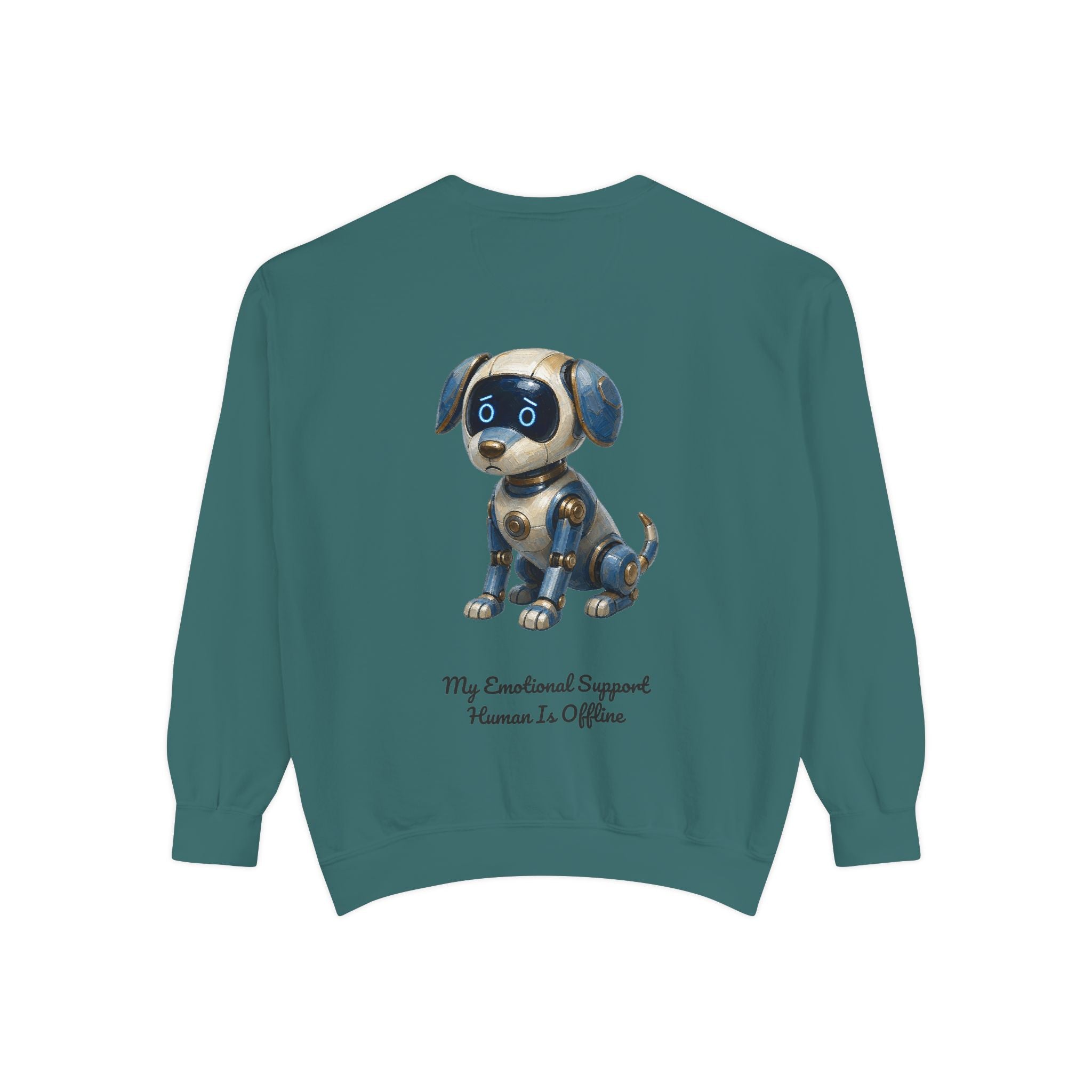 Robot Dog Emotional Support Human Offline Shirt, Funny AI Dog Tee, Tech Programmer Gift, Sci-Fi Humor Sweatshirt