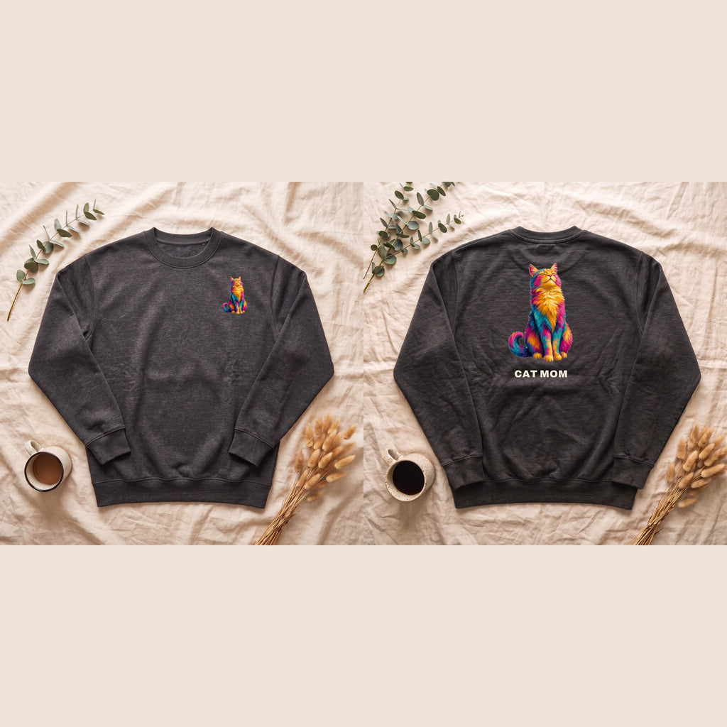 Cat Mom Shirt, Vibrant Painterly Cat Tee, Bold Cat Lover Gift, Colorful Cat Owner Sweatshirt