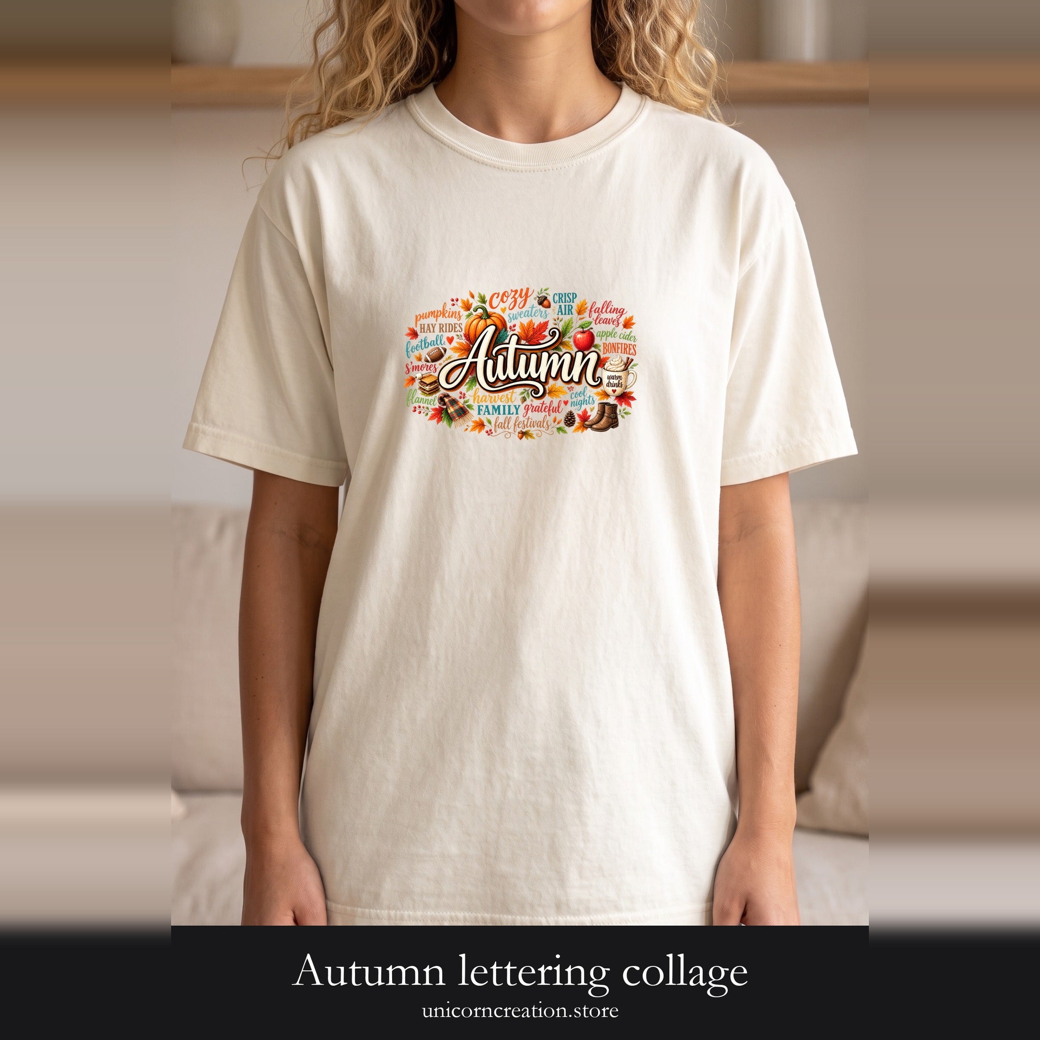 Autumn lettering collage Shirt | Fall pumpkin leaves cider cozy harvest