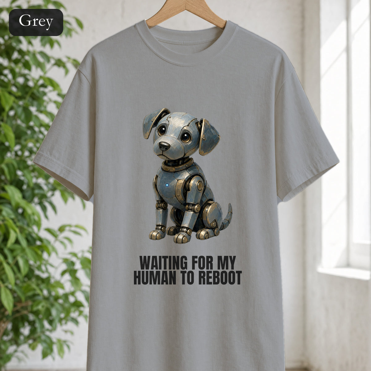 Waiting for My Human to Reboot Shirt, Funny Robot Dog Tee, Tech Programmer Gift, Sci-Fi AI Humor Sweatshirt