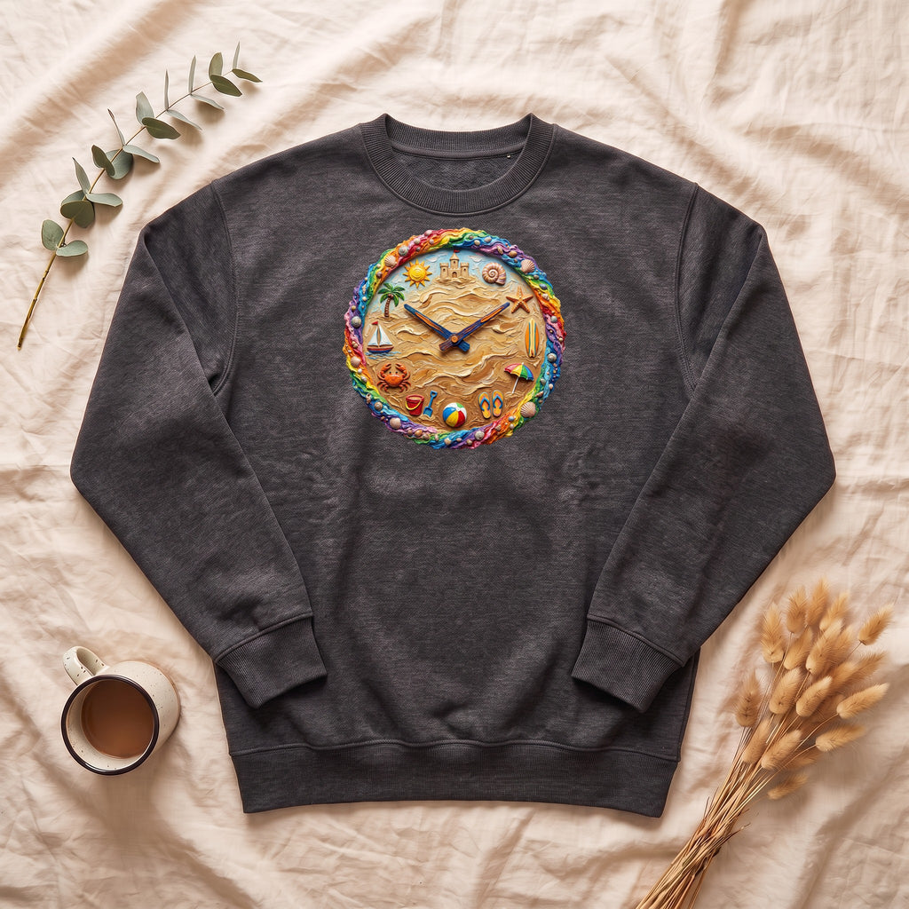 Beach Clock Shirt, Dreamy Coastal Art Tee, Surreal Beach Lover Gift, Summer Ocean Sweatshirt