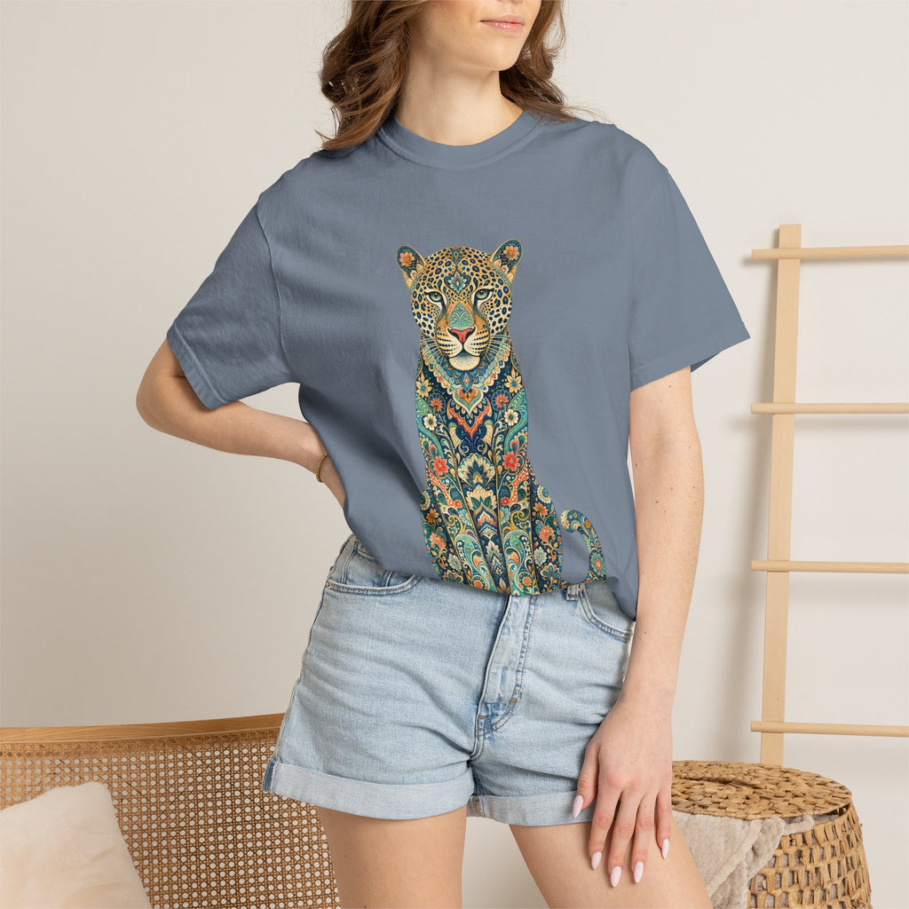 Boho Leopard Shirt, Folk Art Leopard Tee, Japanese Pattern Big Cat Lover Gift, Vintage Floral Leopard Sweatshirt