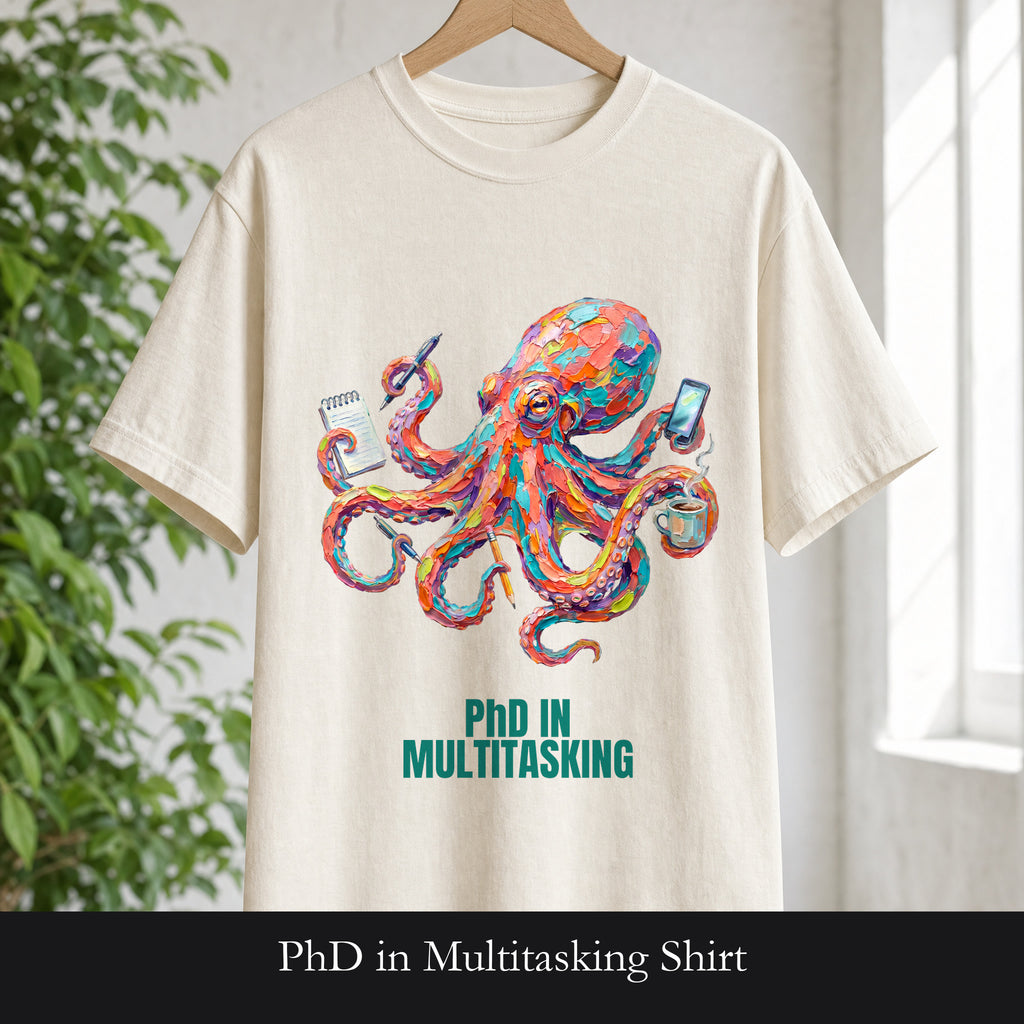 PhD in Multitasking Shirt, Funny Octopus Tee, Busy Mom Boss Gift, Painterly Ocean Humor Sweatshirt