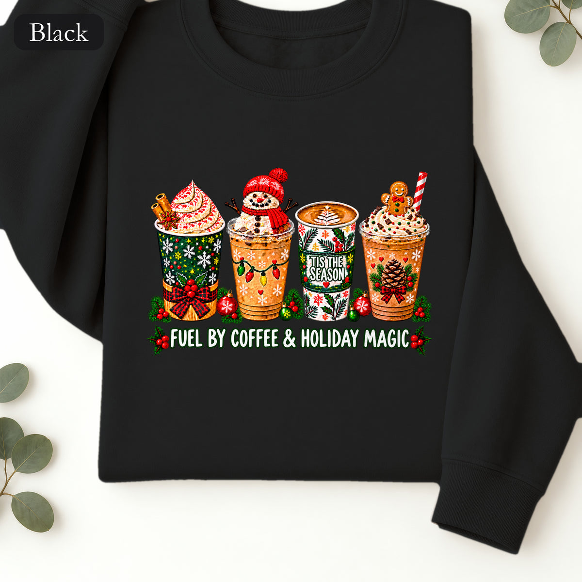 Cozy Holiday Coffee Cocoa Graphic Crewneck Sweatshirt | Winter Drink Design