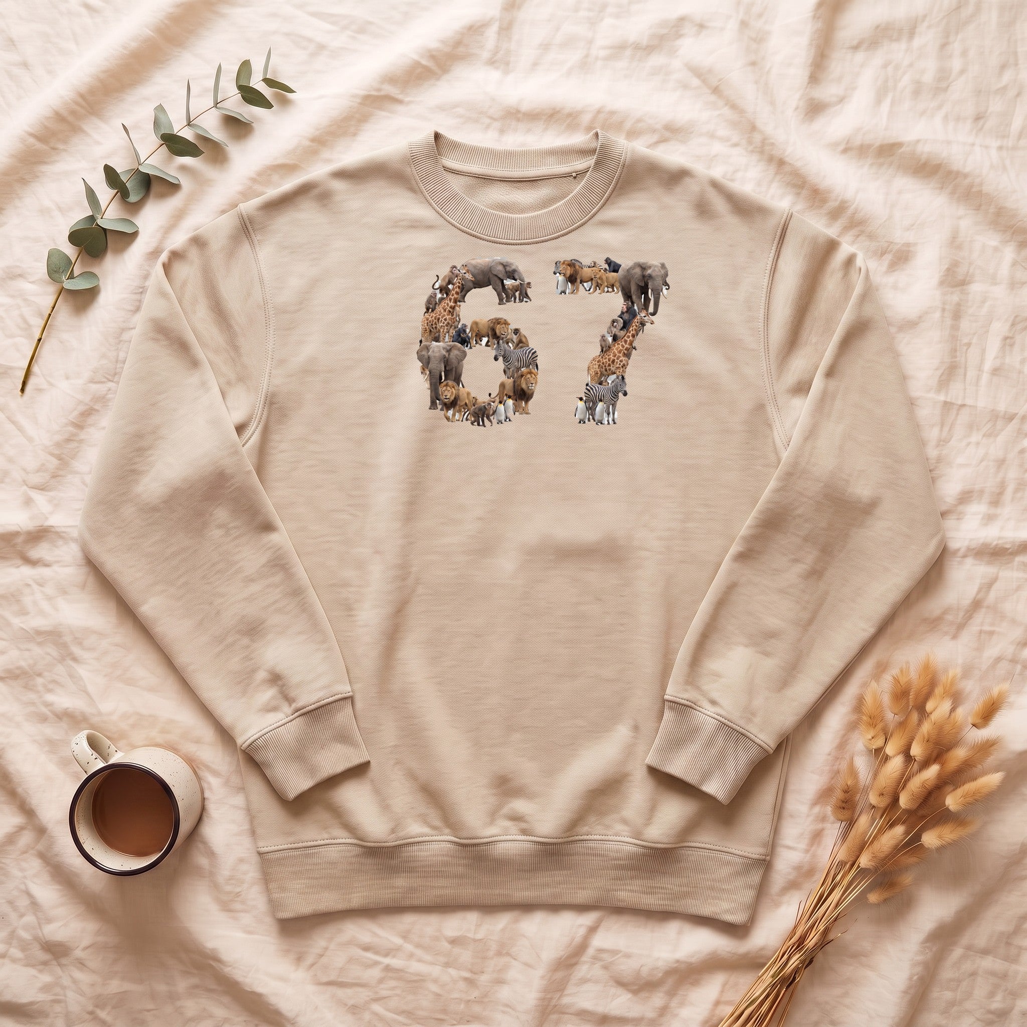 67 Zoo Animals Shirt, Funny 67 Meme Tee, Trendy Animal Number Gift, Giraffe Elephant Lion Sweatshirt