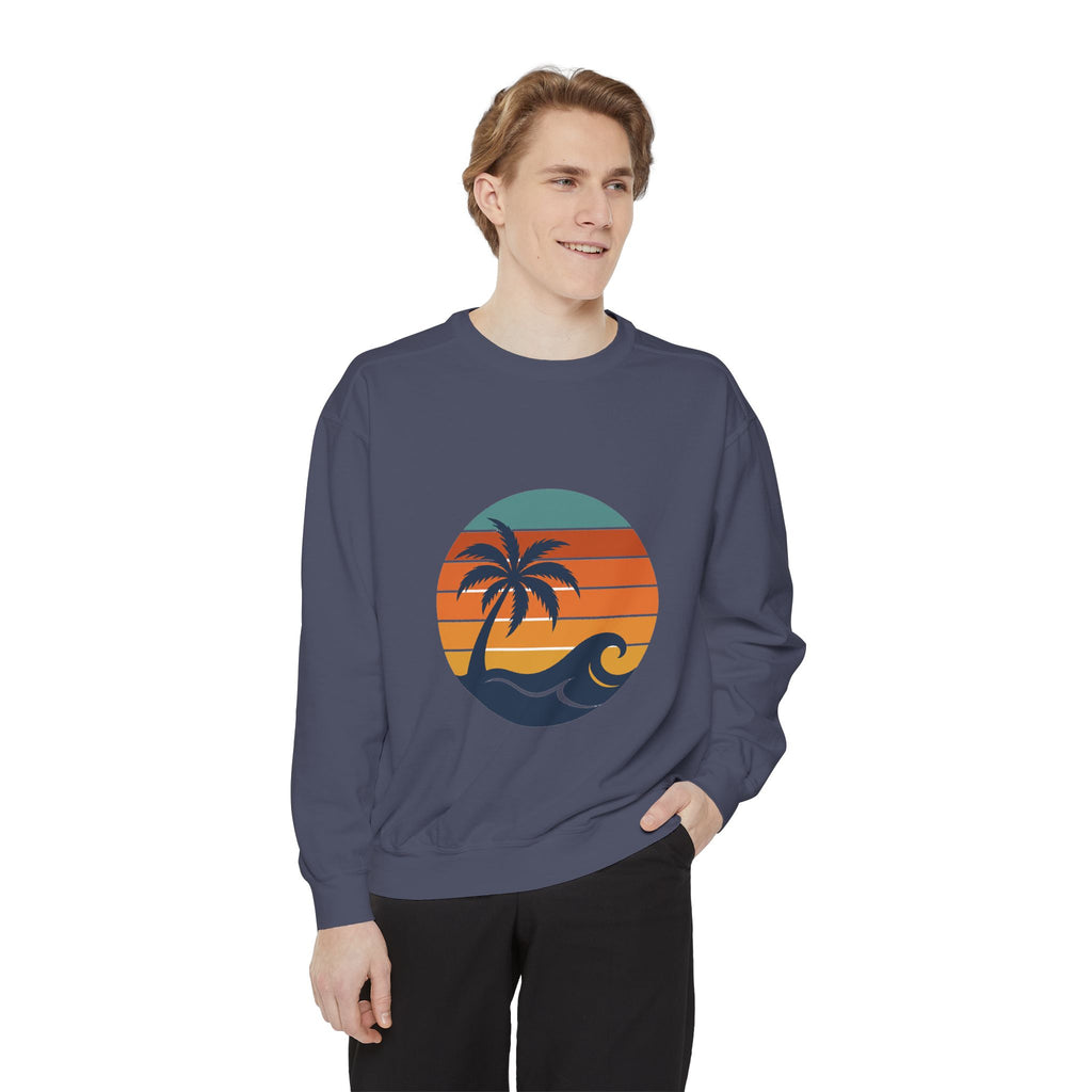 Retro Sunset Beach Shirt, Vintage Palm Tee, Ocean Surf Gift, 70s Coastal Landscape Sweatshirt