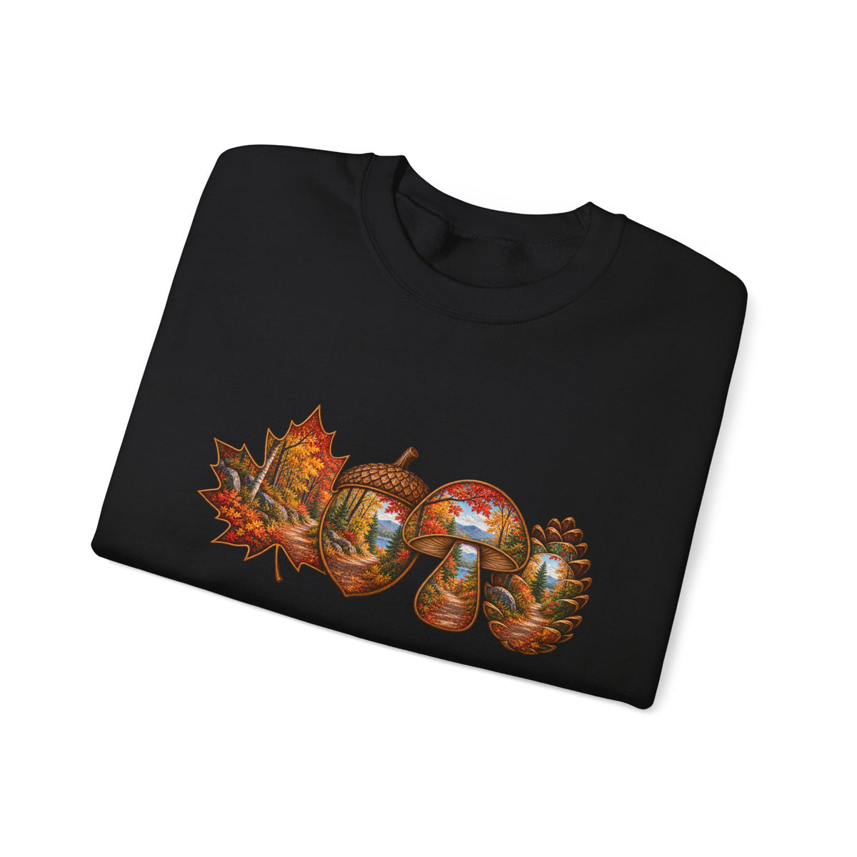 Autumn Lake Scene on Maple Leaves Sweatshirt | Fall Landscape Crewneck