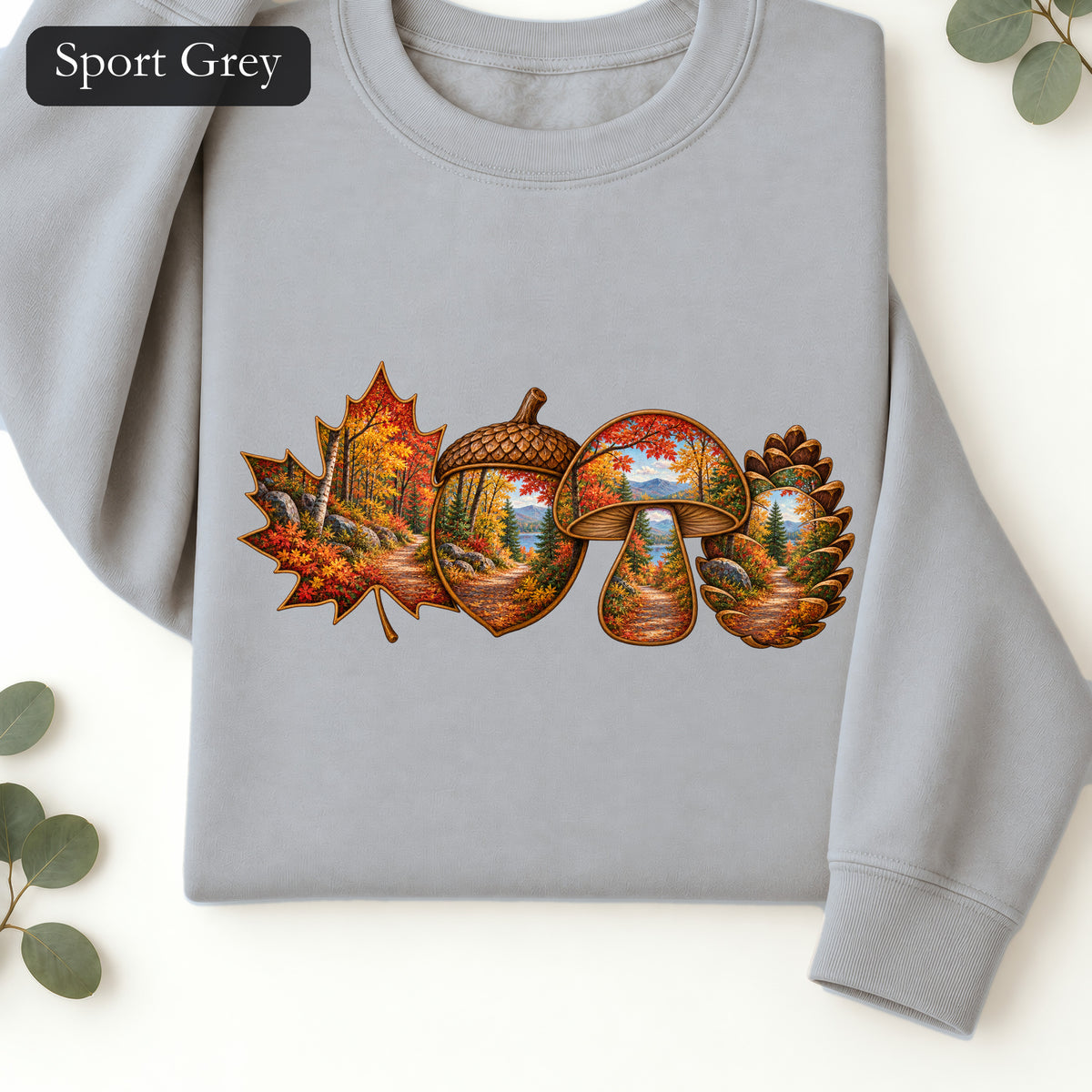 Autumn Lake Scene on Maple Leaves Sweatshirt | Fall Landscape Crewneck
