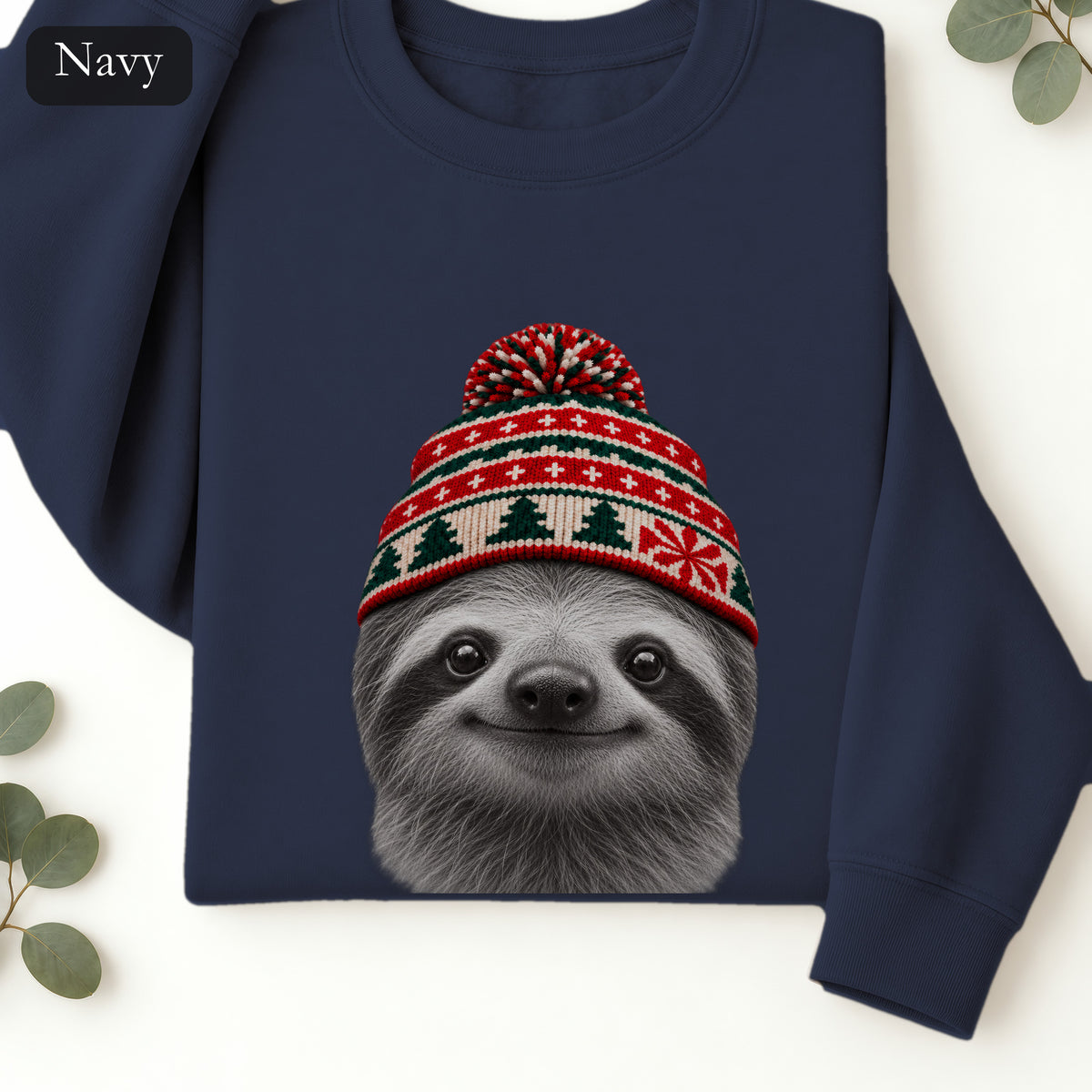 Sloth Wearing Christmas Knit Beanie | Cozy Winter Animal Crewneck