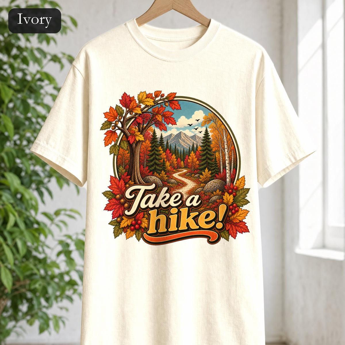 Take a Hike! retro mountain scene Shirt | autumn hiking design