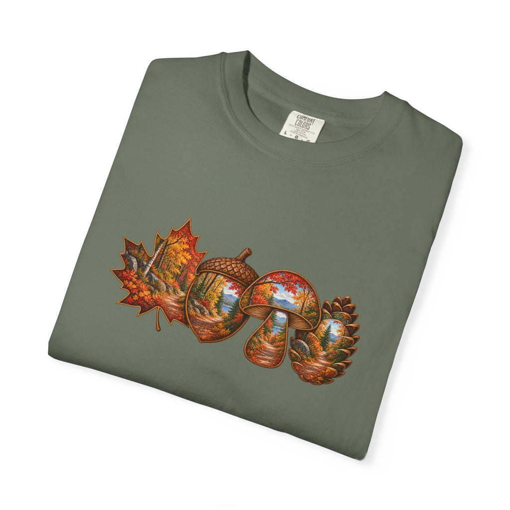 Autumn Lake Scene on Maple Leaves Shirt | Fall Landscape Tee