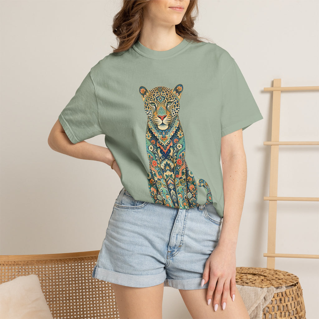 Boho Leopard Shirt, Folk Art Leopard Tee, Japanese Pattern Big Cat Lover Gift, Vintage Floral Leopard Sweatshirt