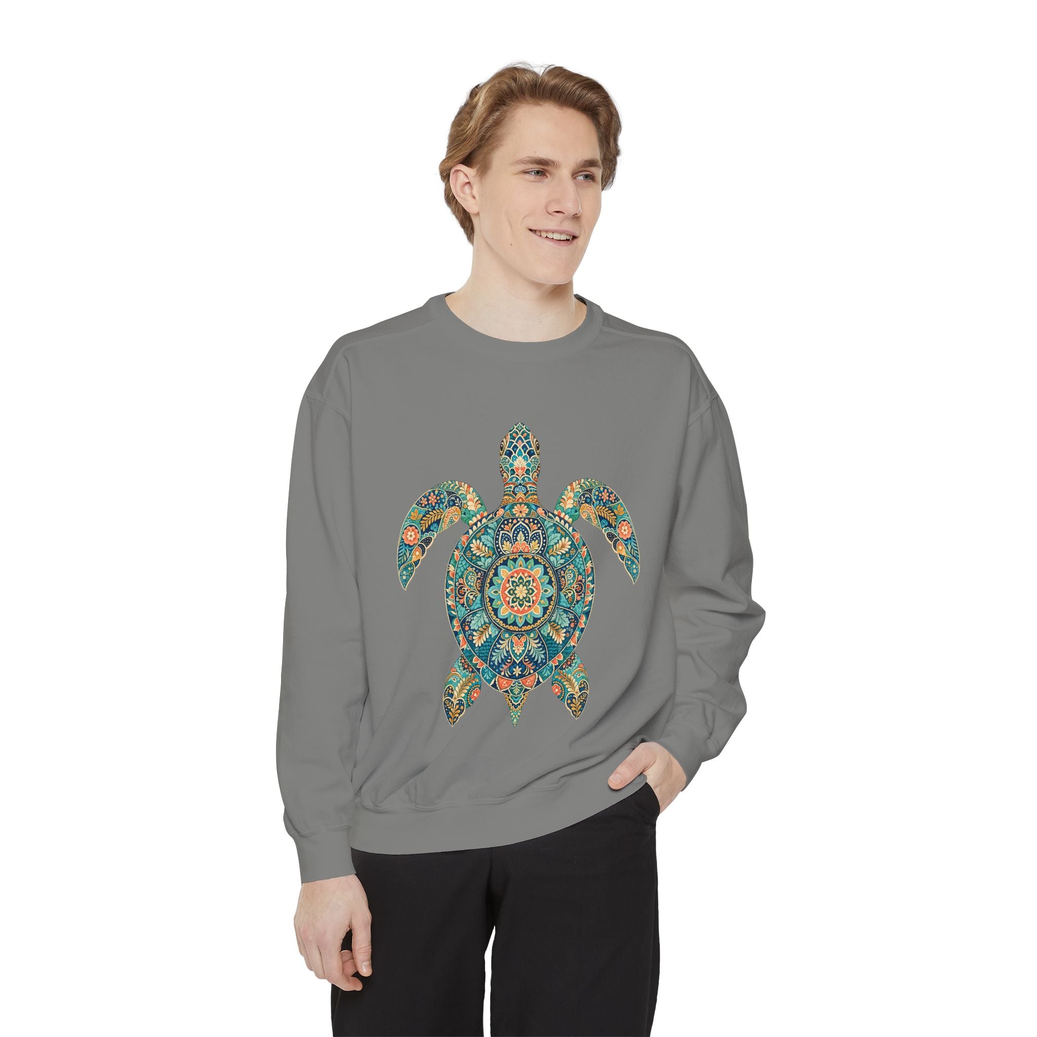 Boho Sea Turtle Shirt, Folk Art Turtle Tee, Japanese Pattern Ocean Lover Gift, Vintage Floral Turtle Sweatshirt