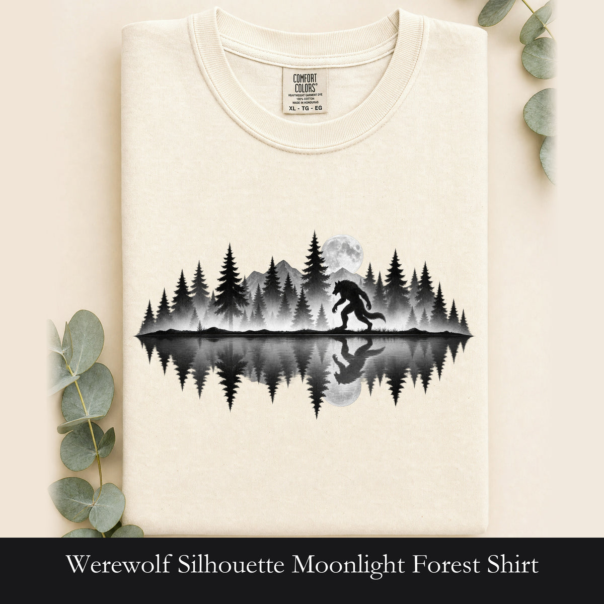 Werewolf Silhouette Moonlight Forest Shirt | Werewolf Lake Reflection