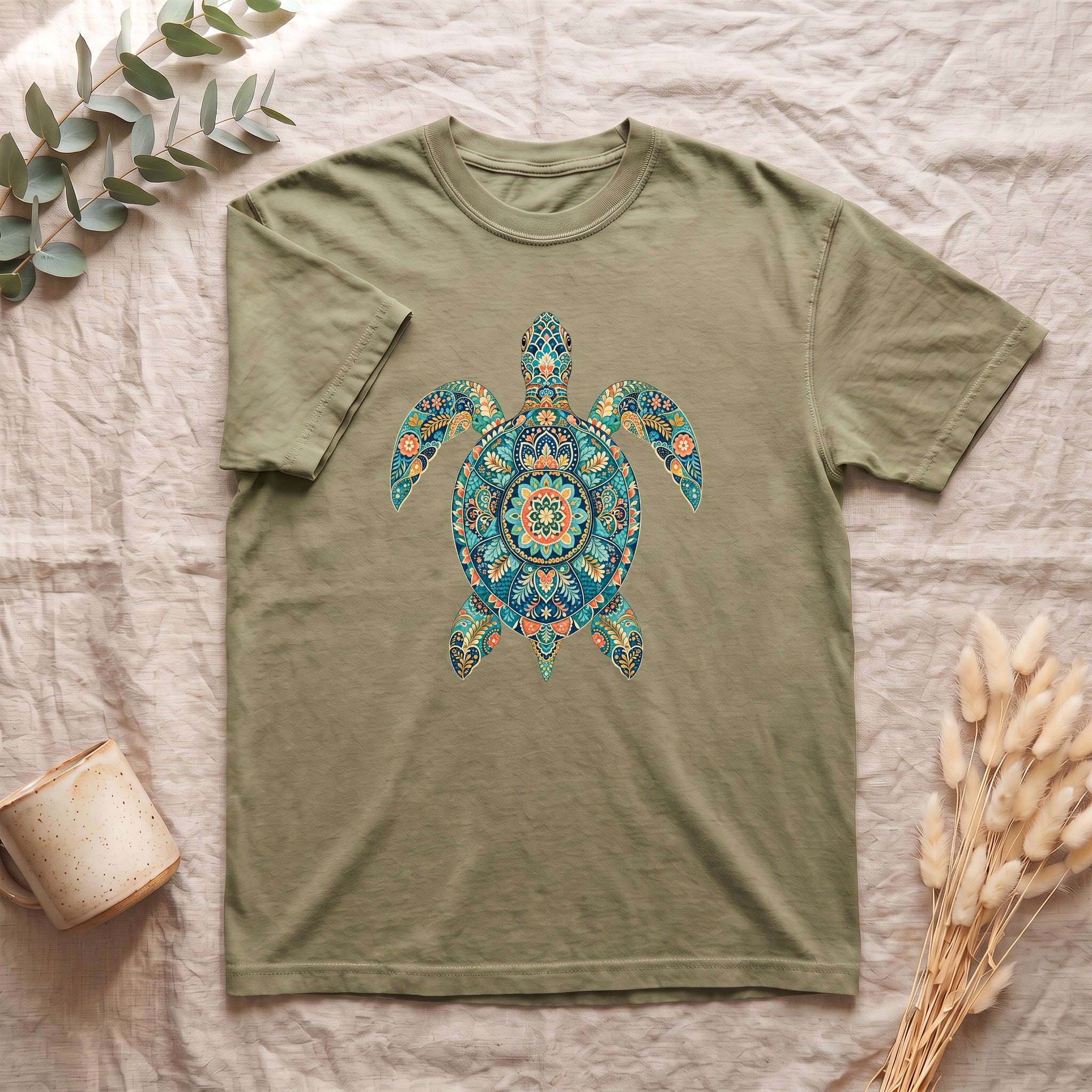 Boho Sea Turtle Shirt, Folk Art Turtle Tee, Japanese Pattern Ocean Lover Gift, Vintage Floral Turtle Sweatshirt