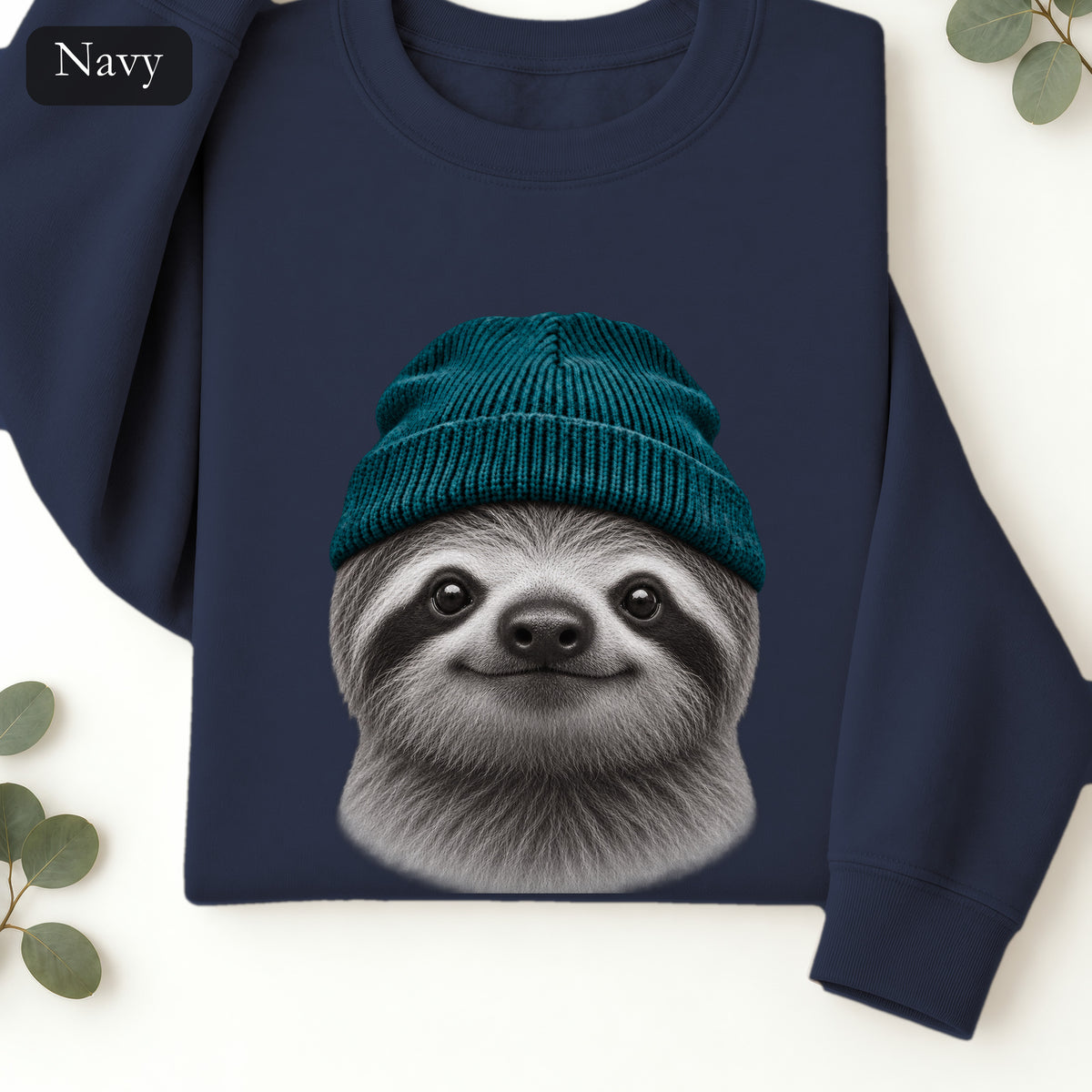 Sloth Wearing Knit Beanie | Cozy Winter Animal Crewneck