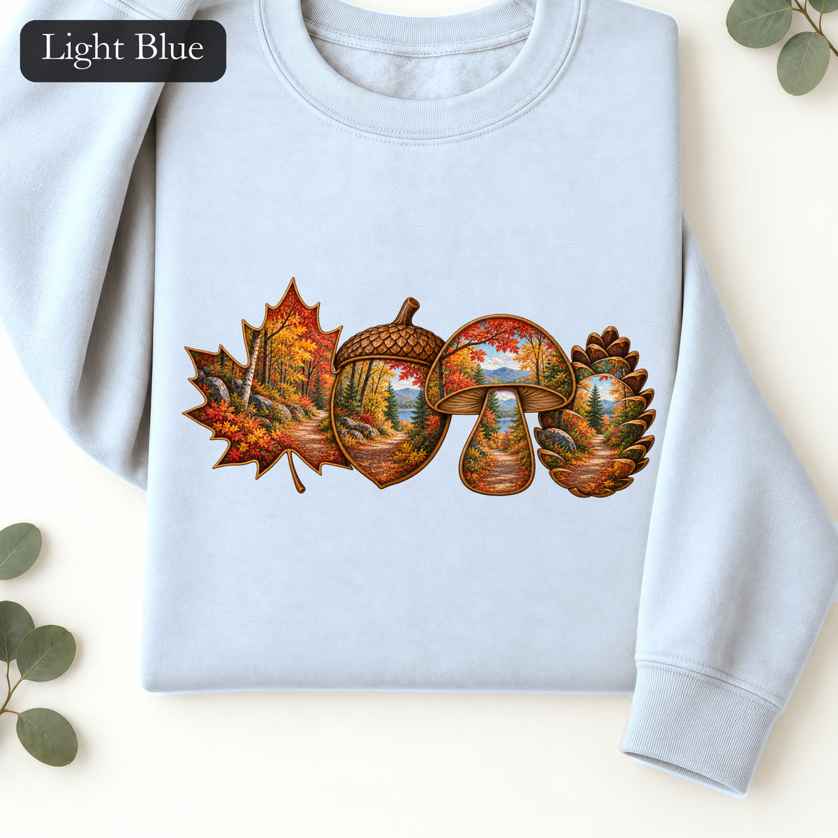 Autumn Lake Scene on Maple Leaves Sweatshirt | Fall Landscape Crewneck