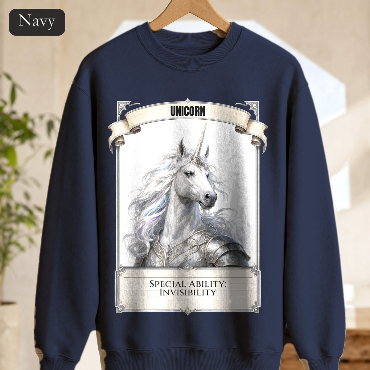 Unicorn Invisibility Stat Card Shirt, Funny RPG Gamer Tee, Tabletop D20 Fantasy Gift, Dungeon Dice Sweatshirt