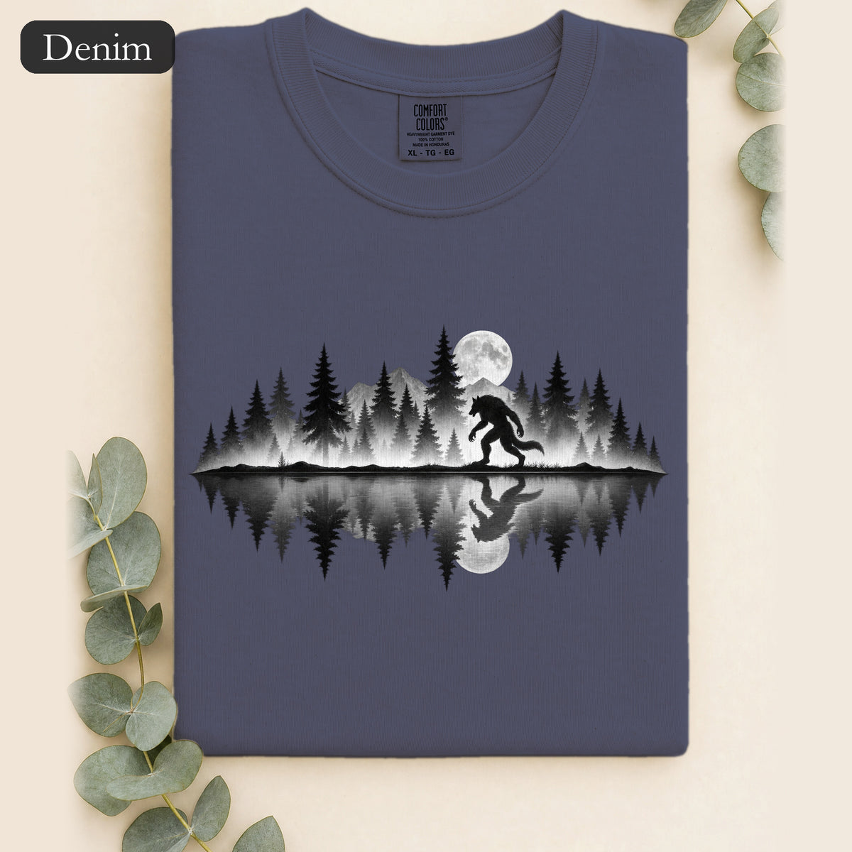 Werewolf Silhouette Moonlight Forest Shirt | Werewolf Lake Reflection