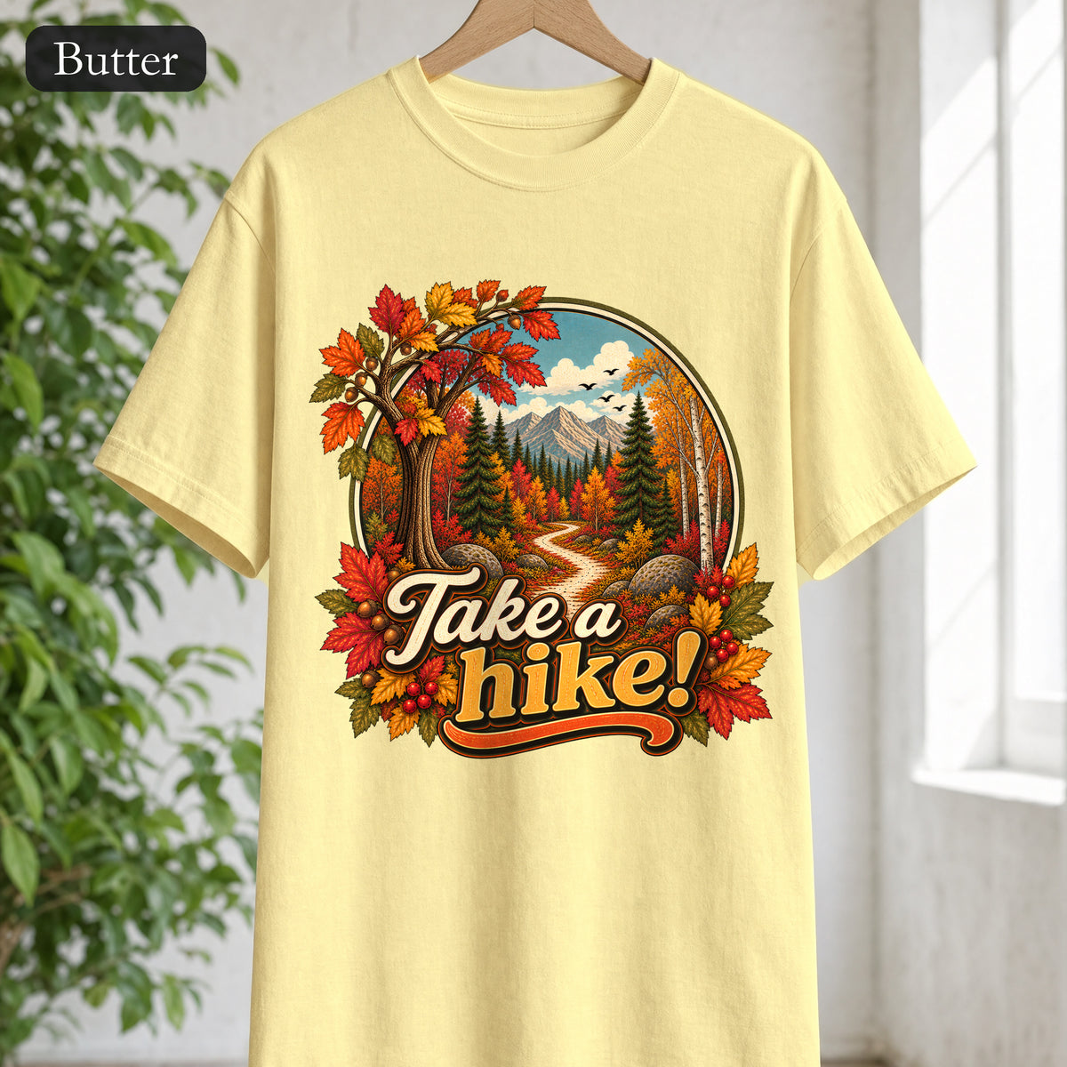 Take a Hike! retro mountain scene Shirt | autumn hiking design