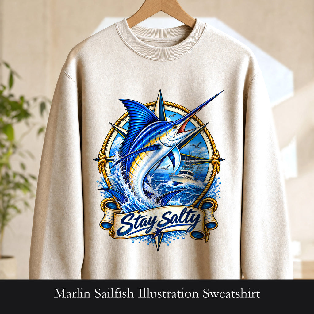 Marlin Sailfish Illustration Sweatshirt | Stay salty Fishing Design