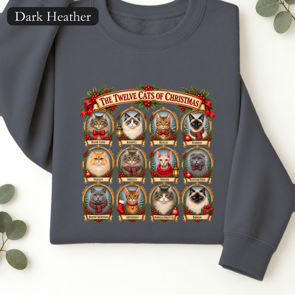 The Twelve Cats of Christmas sweatshirt | holiday cat portrait collage