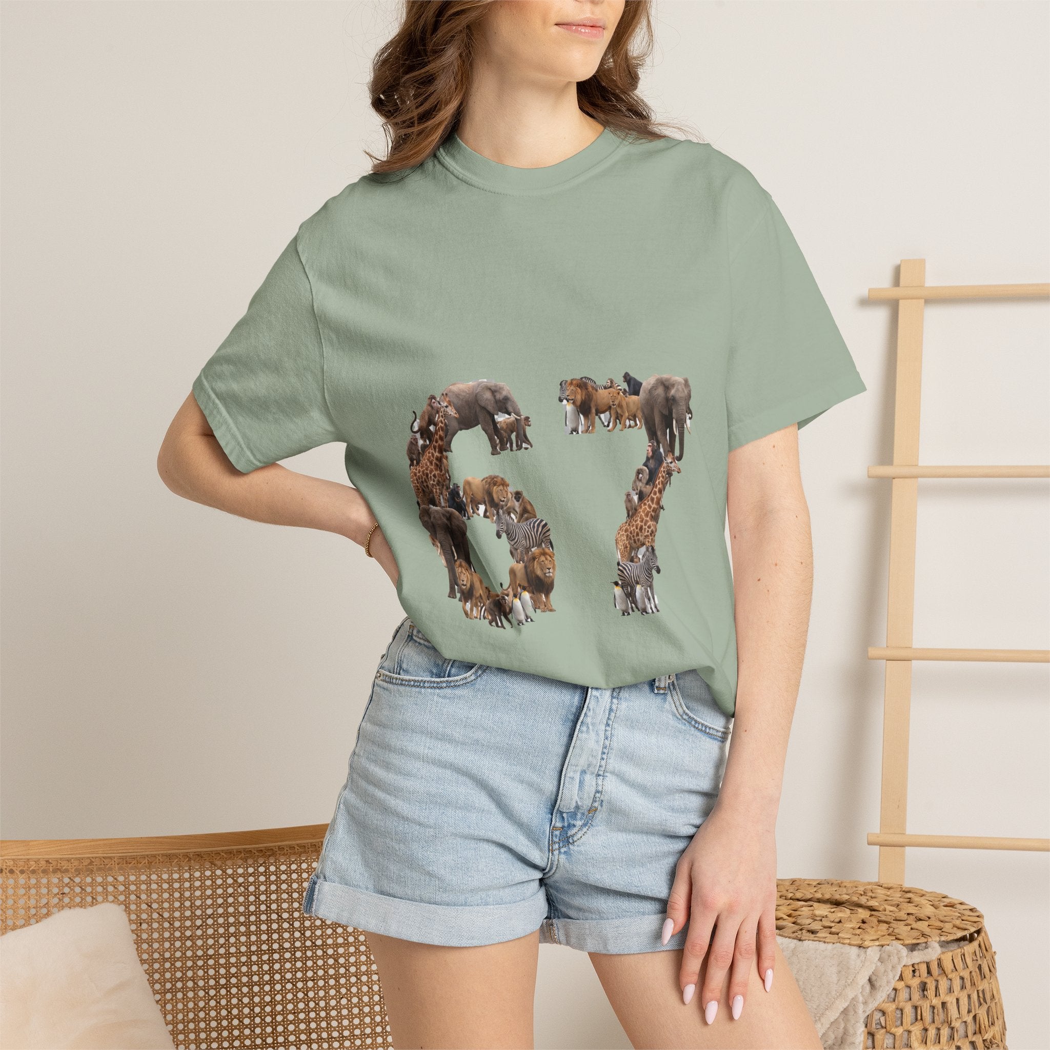 67 Zoo Animals Shirt, Funny 67 Meme Tee, Trendy Animal Number Gift, Giraffe Elephant Lion Sweatshirt