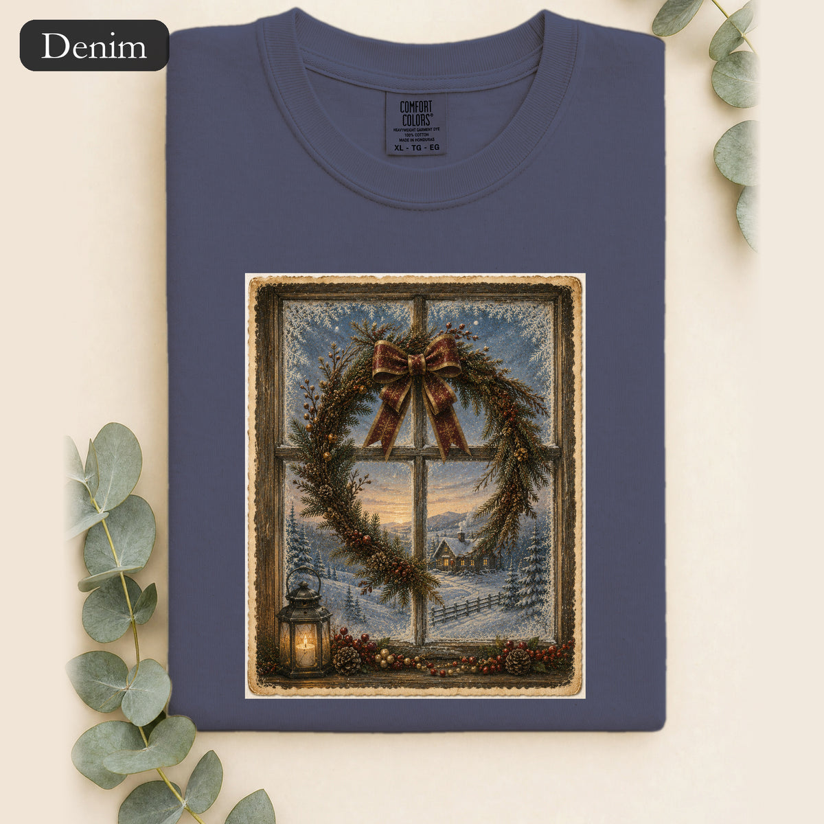 Winter Wreath Window Shirt | Vintage Christmas Scene