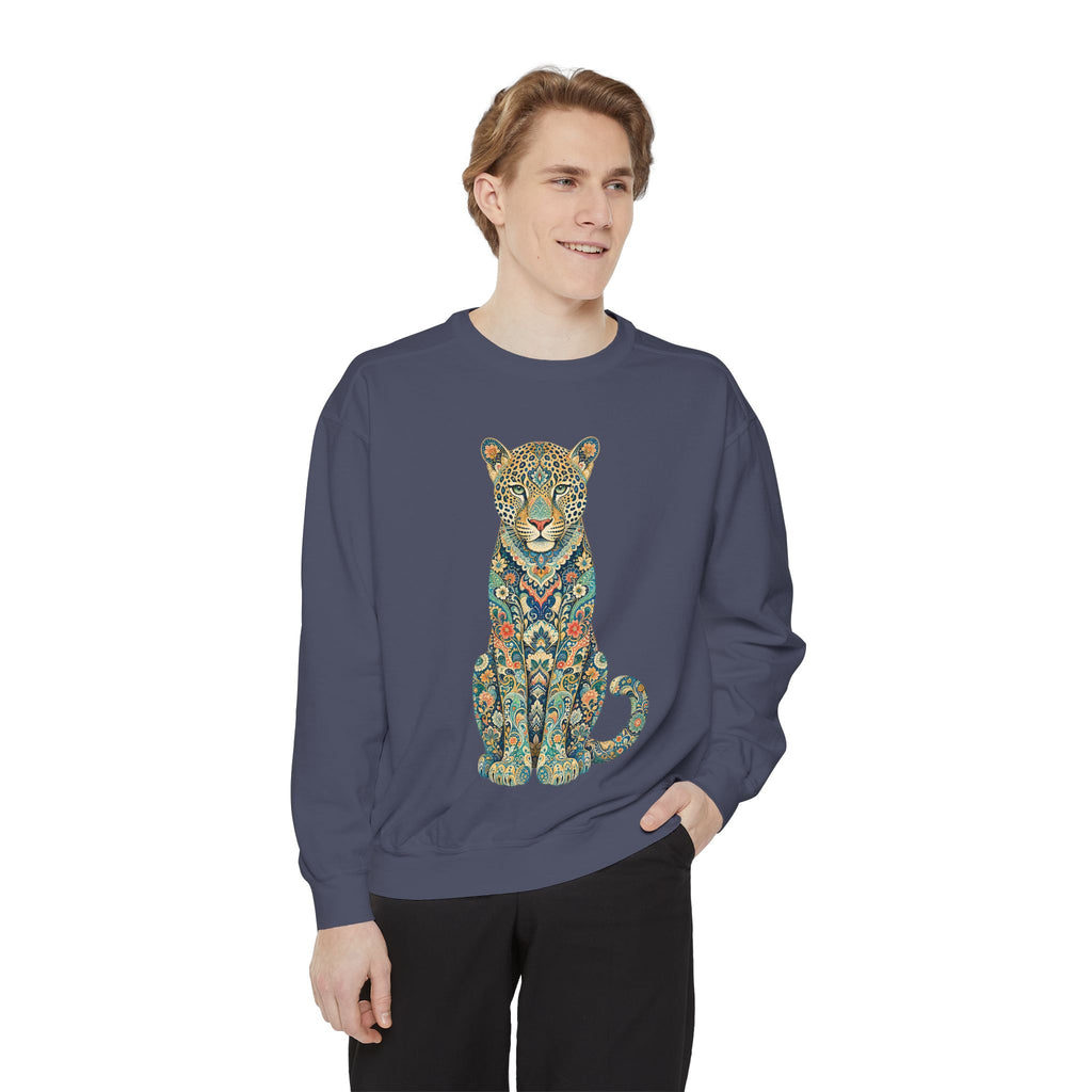 Boho Leopard Shirt, Folk Art Leopard Tee, Japanese Pattern Big Cat Lover Gift, Vintage Floral Leopard Sweatshirt