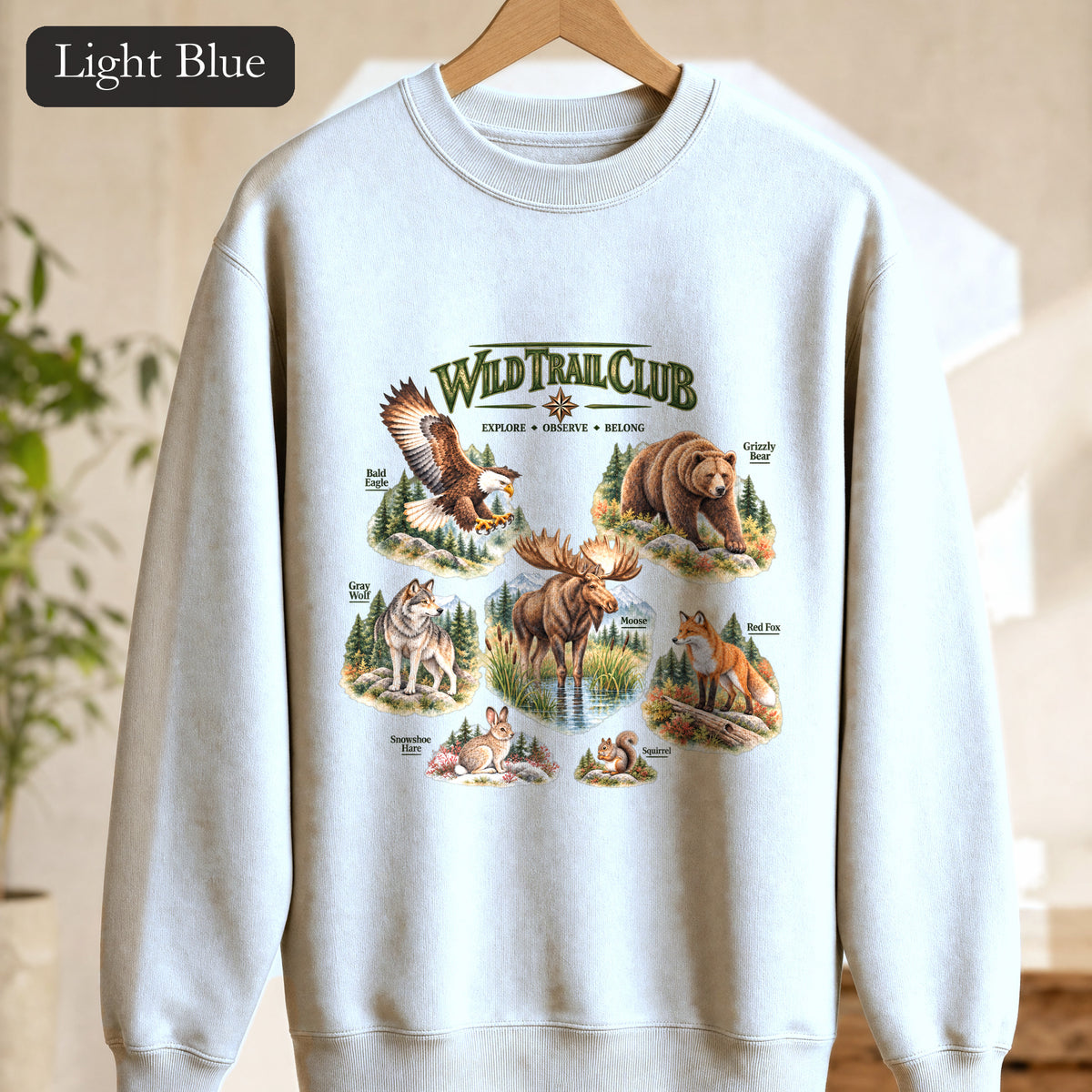 Wild Trail Club Sweatshirt, Woodland Animals Crewneck, Walk Steady Go Far, Hiking Nature Lover Gift