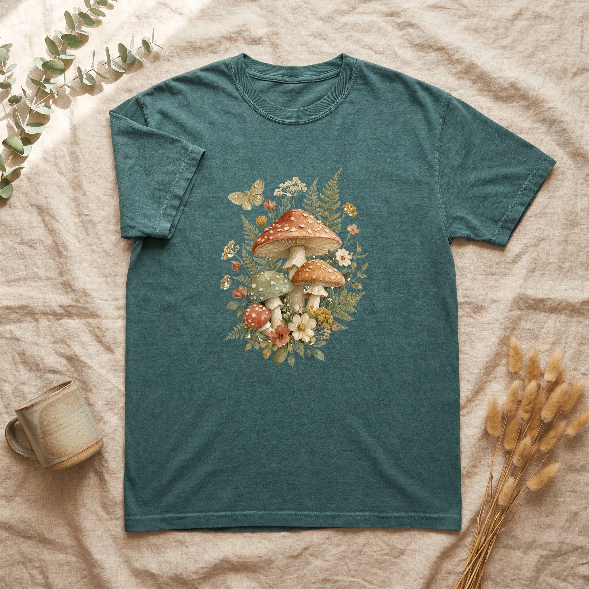 Cottagecore Mushroom Shirt, Botanical Fairycore Tee, Whimsical Nature Lover Gift, Painterly Wildflower Sweatshirt